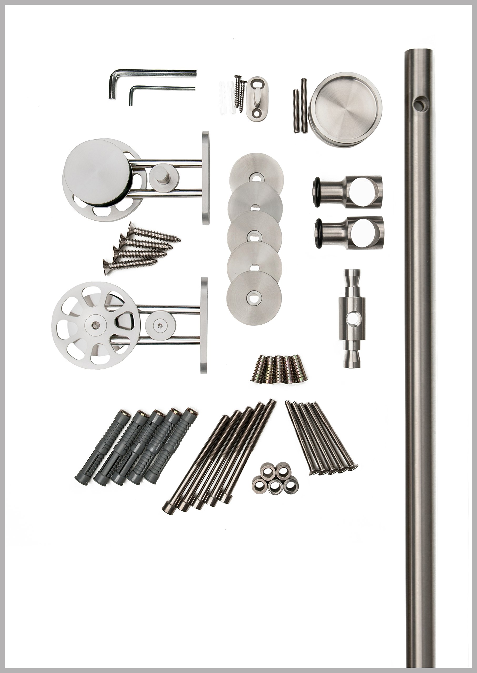 Modern Stainless Steel Sliding Barn Door Hardware Kit for Wood Doors - Satin Finish Spinner-WT Series (6 Foot Rail) - Perfect for Bedrooms, Closets & Farmhouse Style Homes