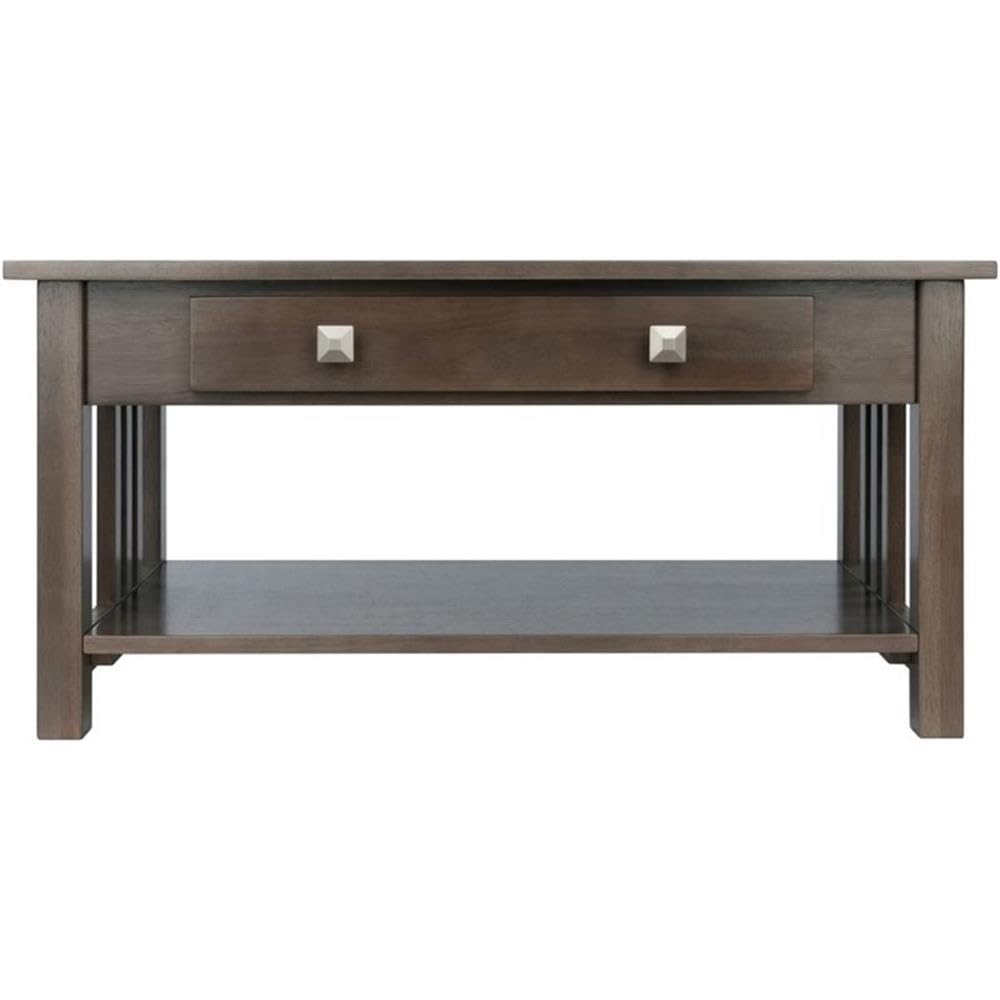 Pemberly Row Transitional Solid Wood Storage Coffee Table in Oyster Gray - Stylish Living Room Furniture with Hidden Storage for Remote, Magazines & Blankets