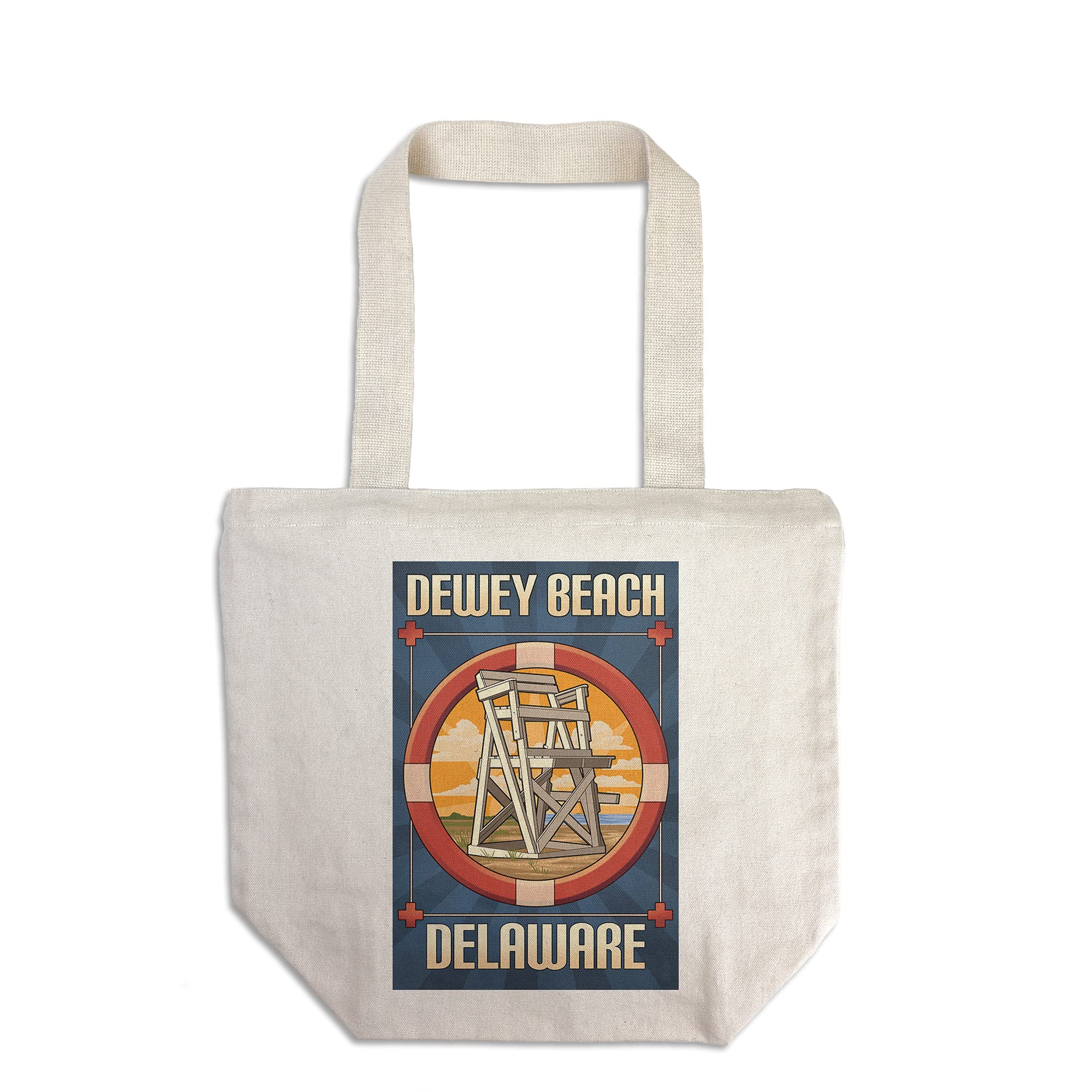 **Dewey Beach Delaware Lifeguard Chair Tote Bag - 100% Cotton Canvas Reusable Shopping Bag for Beach, Grocery & Everyday Use**