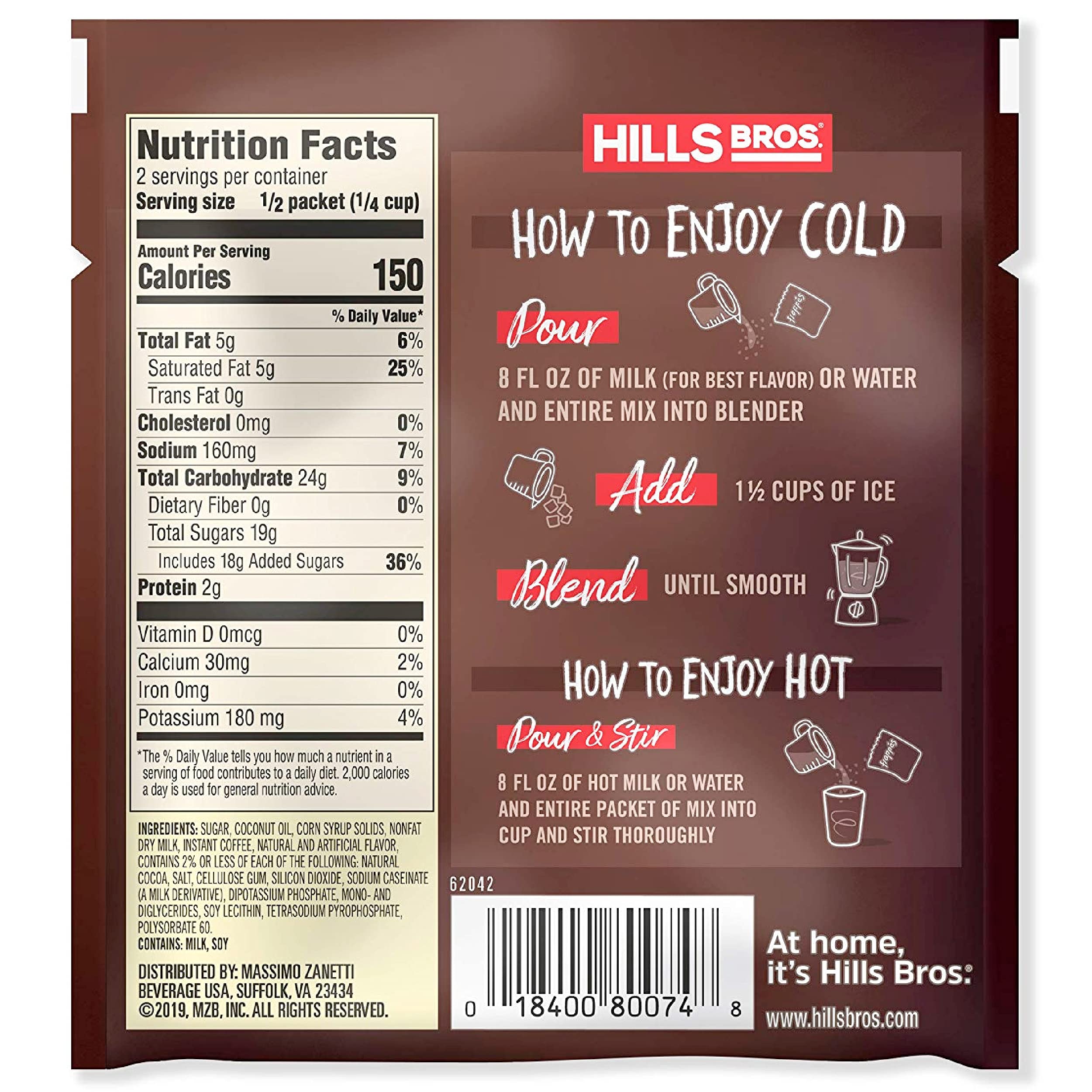 Hills Bros. Toffee Butter Frappé Drink Mix - 12 Pack (2.3 oz Each) | Gluten Free, Kosher Certified | Rich & Creamy Instant Coffee Beverage | Perfect for Iced Coffee, Dessert Topping & Afternoon Treats