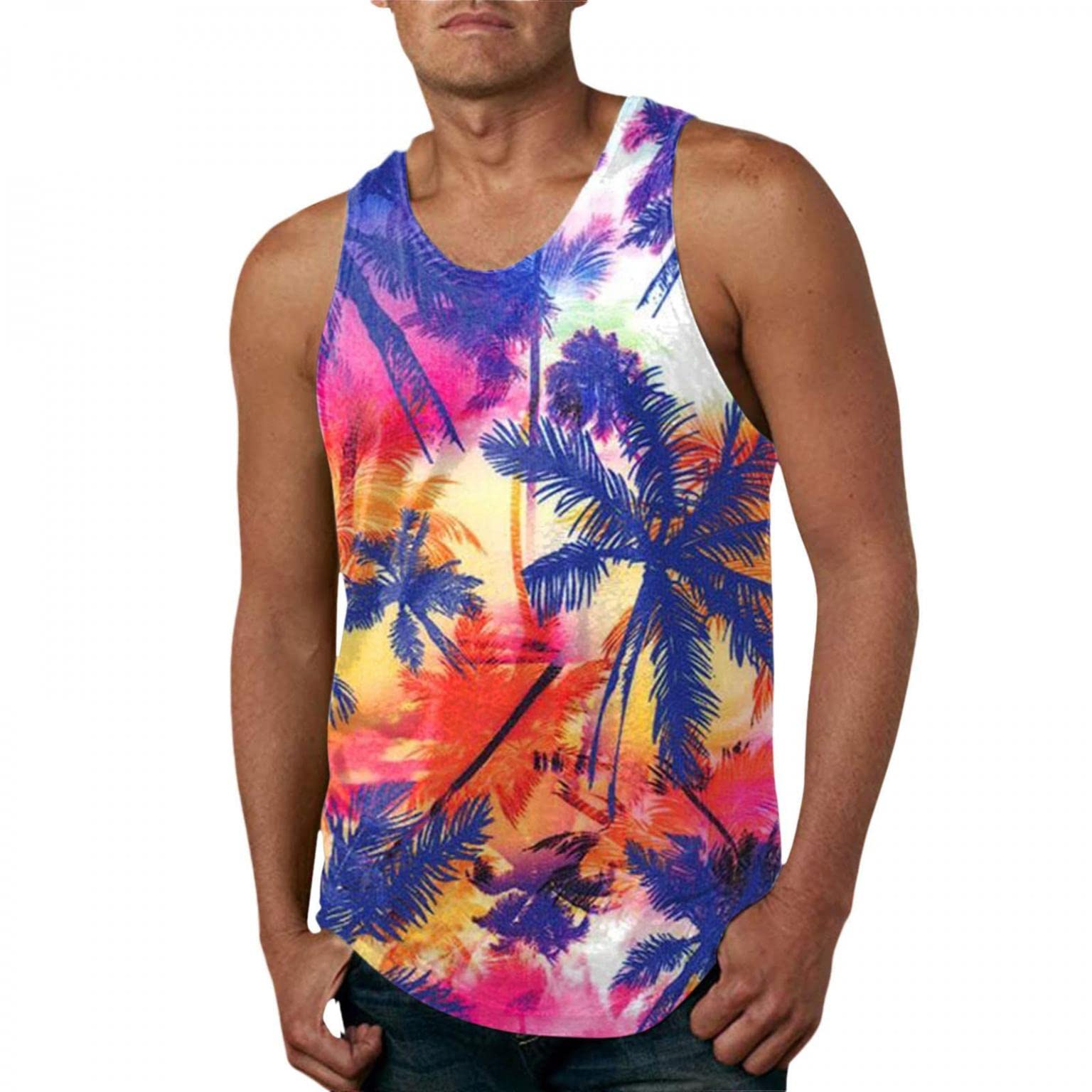 Men's Hawaiian Floral Tank Top - Sleeveless Summer Beach Shirt for Casual Wear & Vacation Outfits | Perfect for Beach Parties, Poolside Lounging & Tropical Getaways