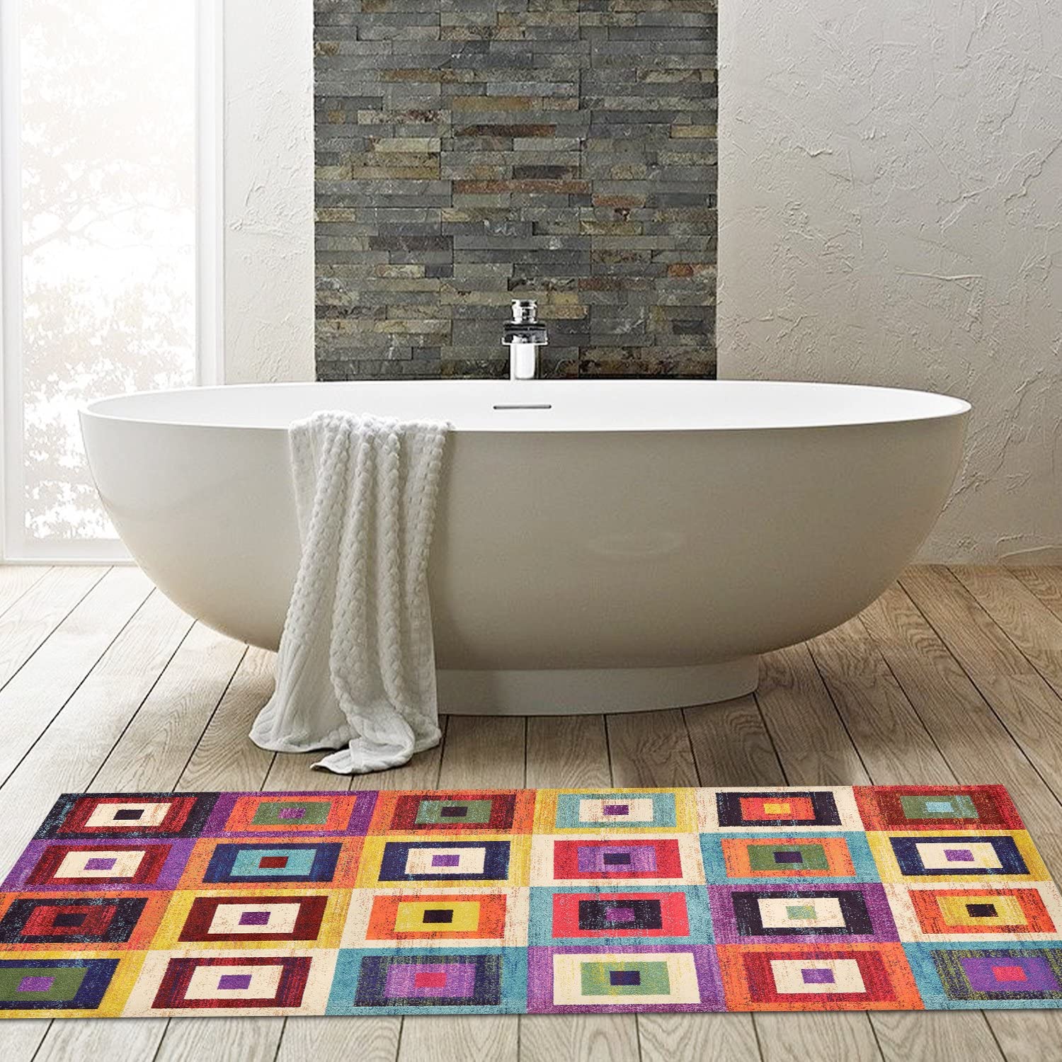 GUBIYU Bohemian Geometric Area Rug - Abstract Patchwork Throw Rug Runner - Stain Resistant & Non-Slip - 23.6x59 Inch Indoor Outdoor Rug for High Traffic Areas - Perfect for Kitchen, Living Room, Backyard & Bathroom Decor - Easy to Clean