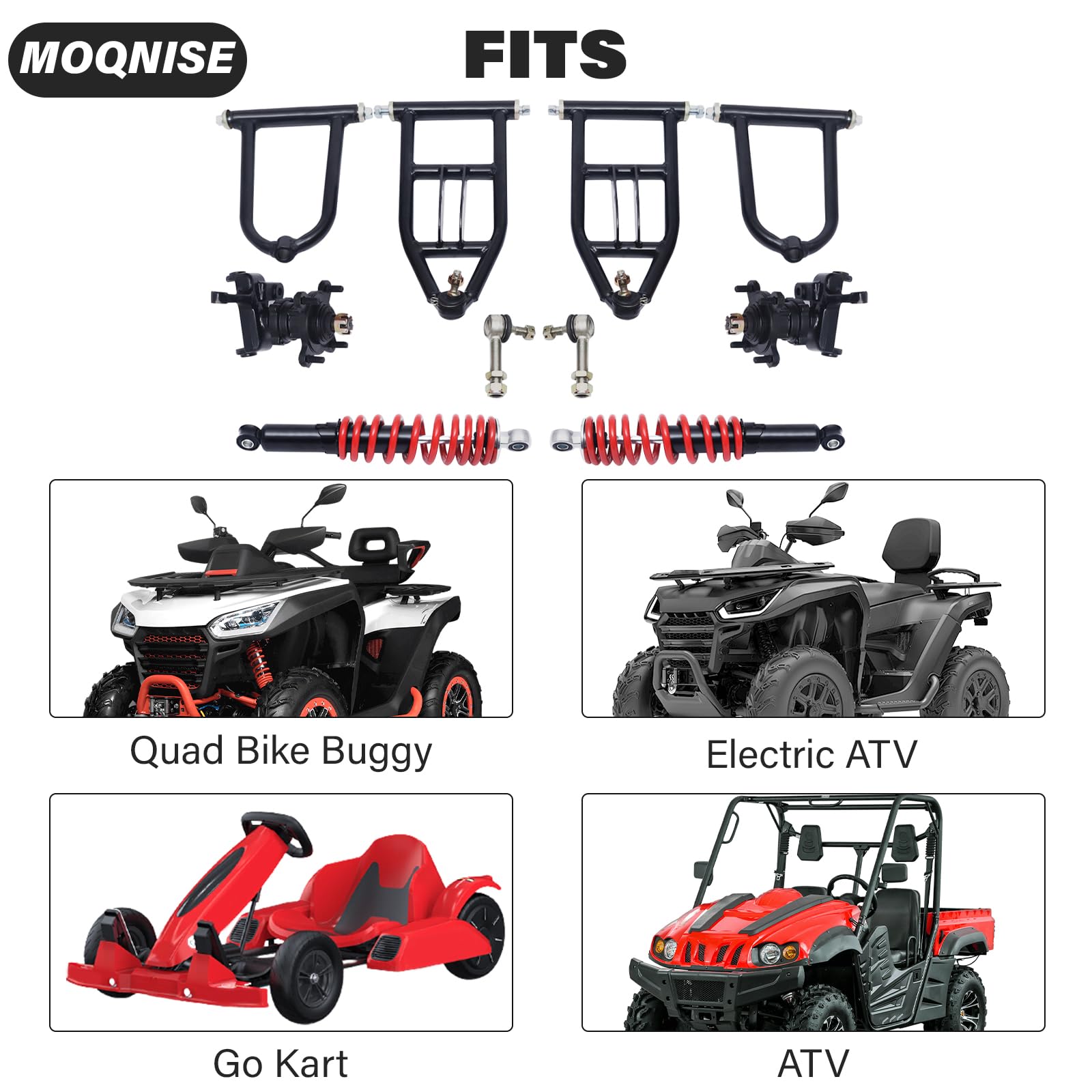 340mm Front Suspension Swingarm Kit with Upper/Lower Shock, Steering Strut Knuckle & Wheel Hub - Compatible with Quad Bikes, ATVs, Go Karts & Electric Buggies - Perfect for Off-Road Adventures & Trail Riding
