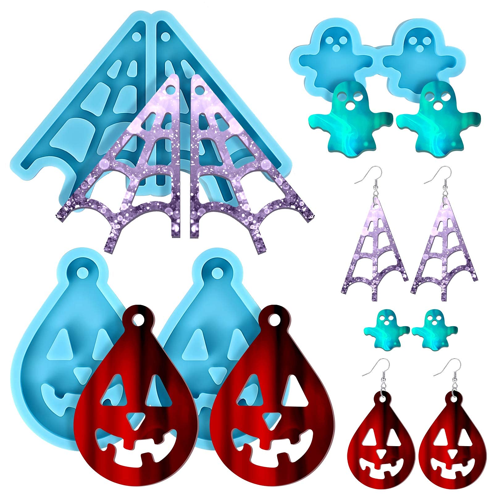 3Pcs Halloween Silicone Molds for Resin Earrings & Pendants - Ghost Style Epoxy Craft Molds for DIY Jewelry Making, Handmade Halloween Decorations - Perfect for Halloween Parties, Home Decor & Gift Making