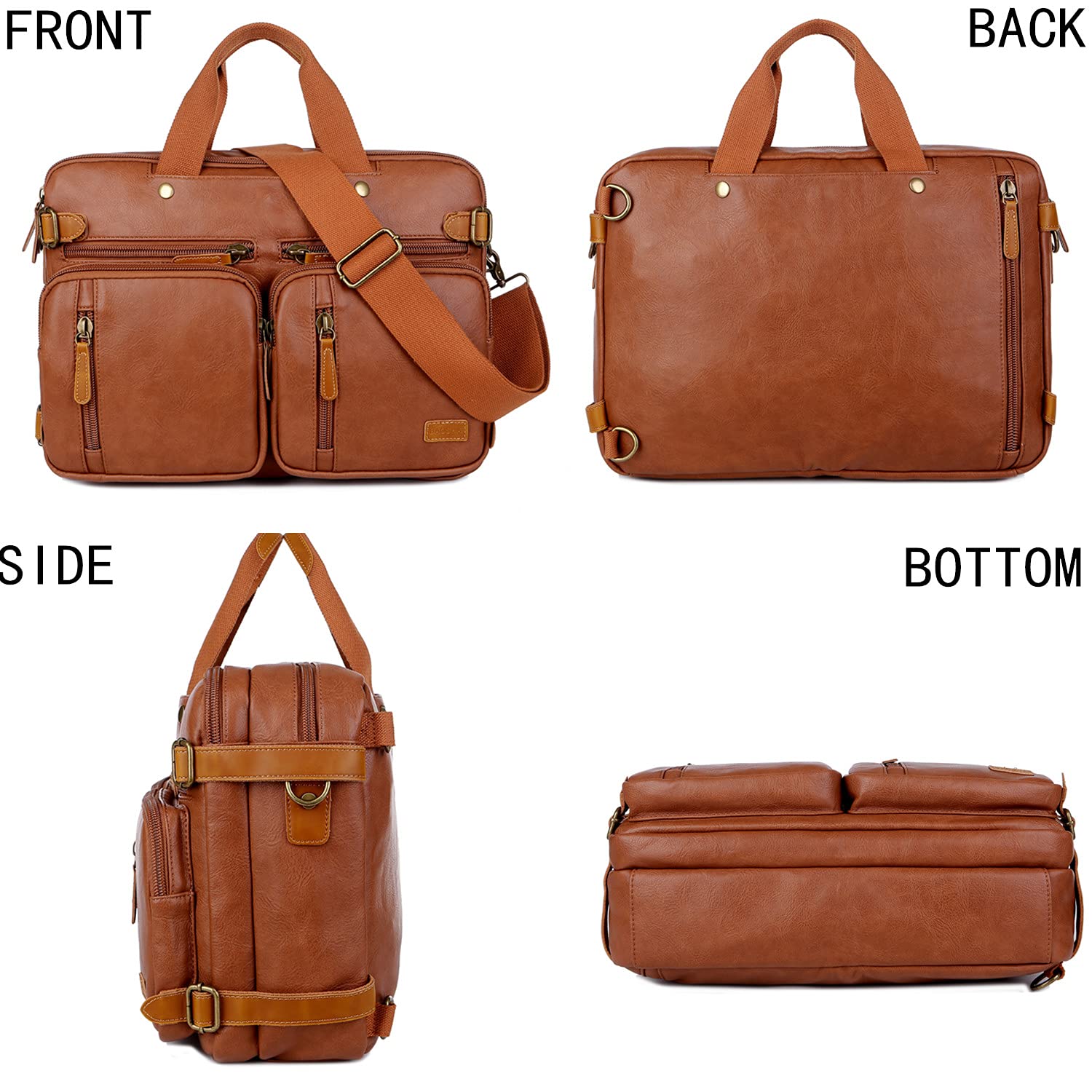 Men's Vegan Leather Briefcase Backpack Hybrid - 17 Inch Laptop Bag Business Messenger Bag HB-22 for Work, Travel & Office Commute