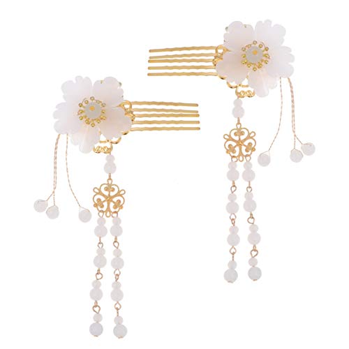 Amosfun 2-Piece Bride Hair Clips Set - Elegant Chinese Princess Hairpins, Wedding Headwear & Hair Comb Accessories for Women - Perfect for Parties, Banquets, and Photography (White)