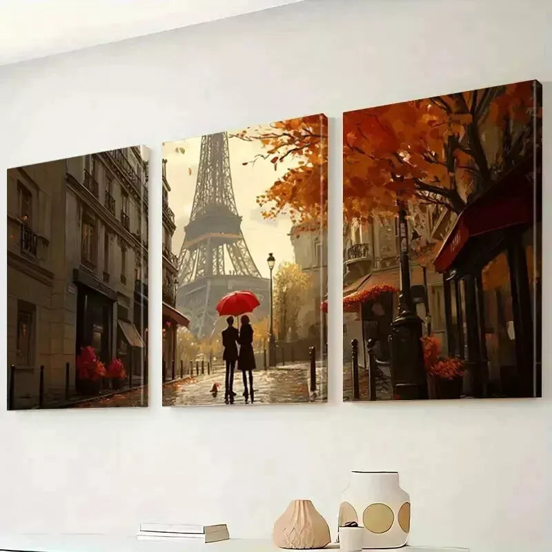 3-Piece Modern Couple Walking Near Eiffel Tower Wall Art Set - Framed Canvas Prints 40x60cm - High Quality Australian Made Wall Decor for Living Room, Bedroom & Office - Ready to Hang Home Decoration