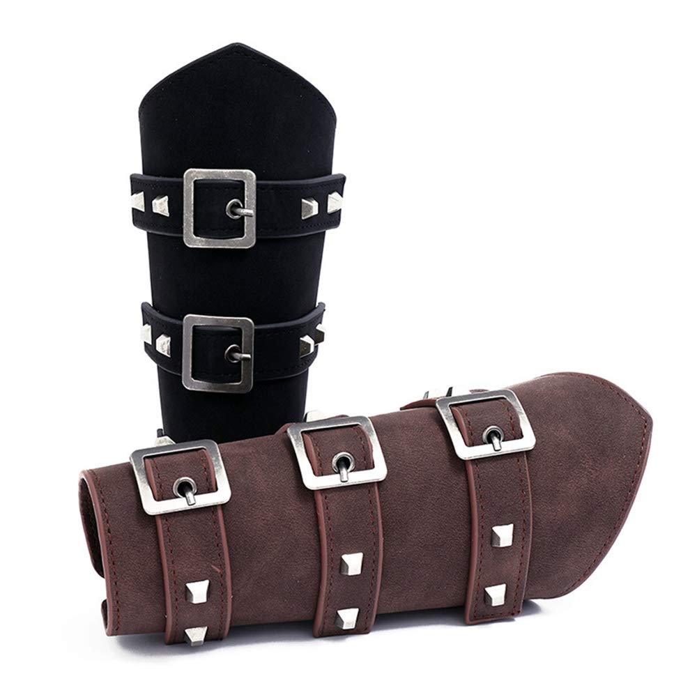 AZORA Leather Gauntlet Wristband - Medieval Bracers Armor Set of 2 - Adjustable Buckle Wrist Cuffs for LARP, Cosplay, Renaissance Fairs & Viking Reenactments