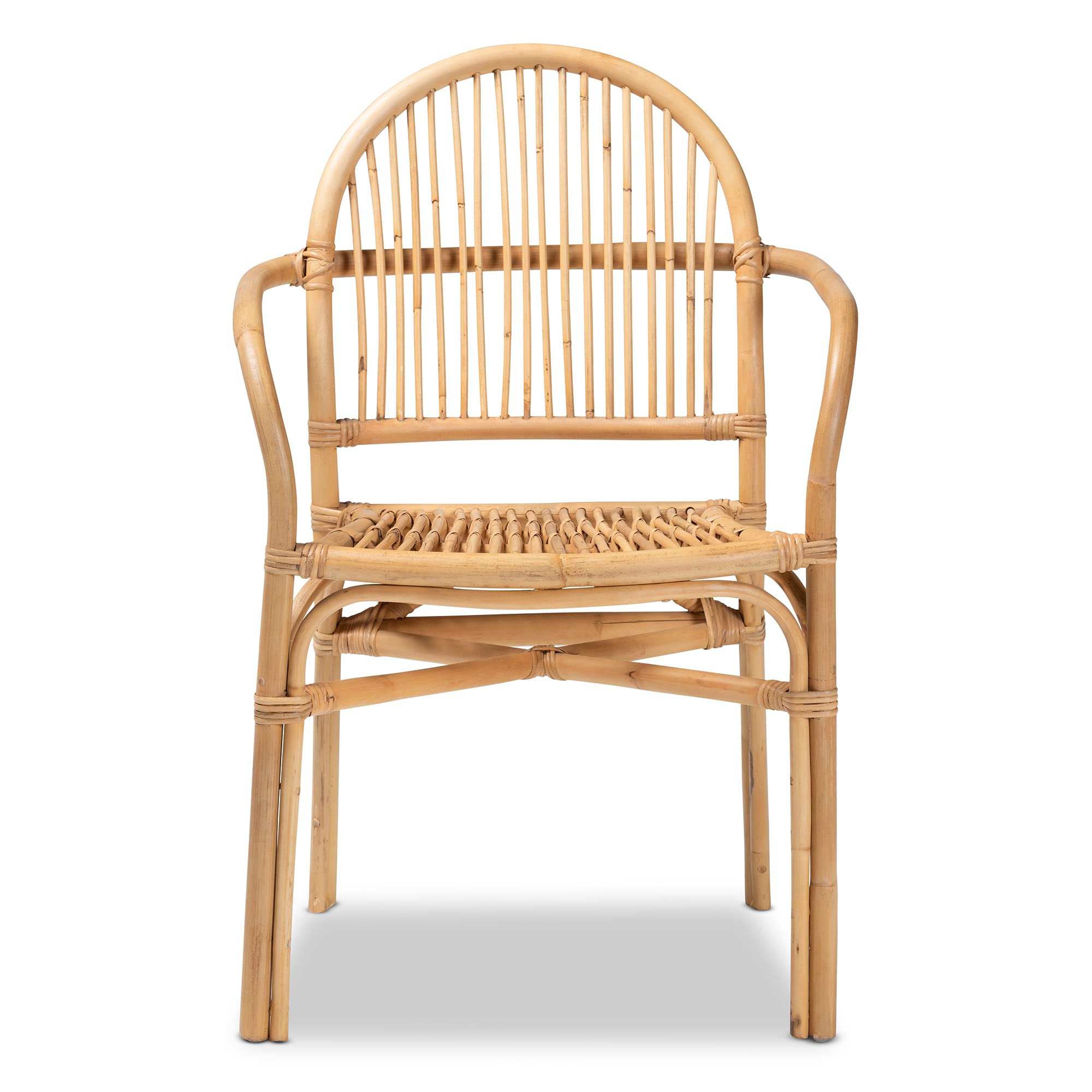 Baxton Studio Tugera Natural Brown Rattan Dining Chair - Modern Woven Seat for Kitchen, Dining Room, and Outdoor Patio Use