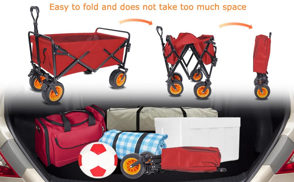 Best Kids Wagon Stroller with Canopy & Seat Belt - Foldable Push Cart with Adjustable Handle & Wheel Locks for Toddlers - Perfect for Beach, Picnic, Camping & Outdoor Adventures (Red)