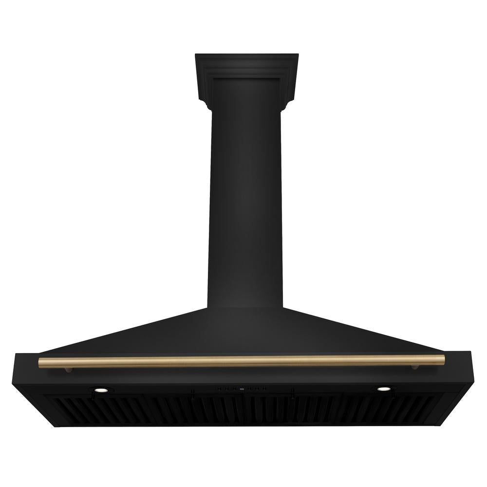 ZLINE Autograph Edition 48-Inch Black Stainless Steel Wall Mount Range Hood with Champagne Bronze Handle - Professional Kitchen Ventilation for Modern Homes (BSKB4Z 48 CB) | Perfect for Open Concept Kitchens & Gourmet Cooking