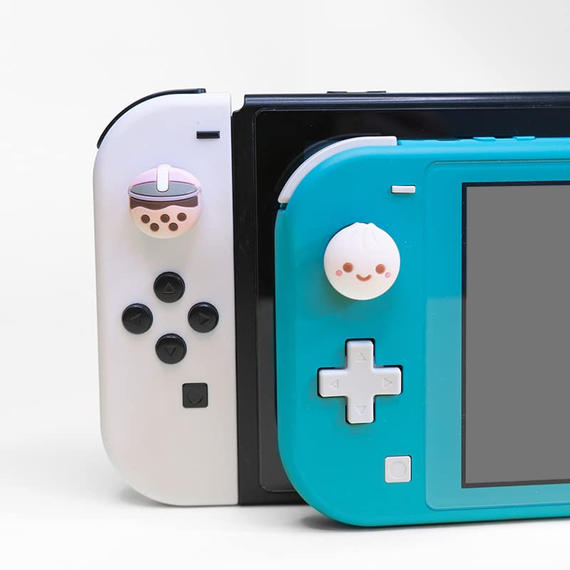 Cute Cartoon Silicone Joystick Cover for Nintendo Switch Lite & OLED - Premium, Eco-Friendly Material with Ergonomic Design & Perfect Fit (Milk Tea Bun) - Ideal for Gaming Protection & Comfort During Long Play Sessions