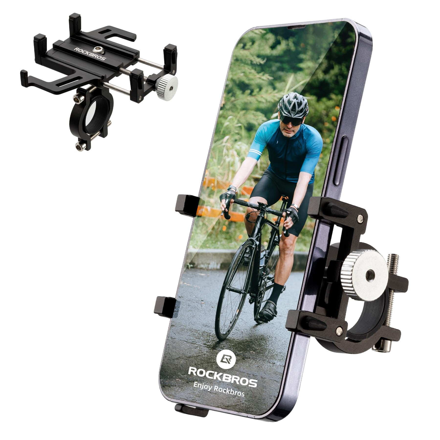 ROCKBROS 360° Rotatable Aluminum Bike Phone Mount - Universal Handlebar Holder for iPhone, Samsung & Smartphones - Perfect for Cycling, Motorcycling & E-Bike Rides