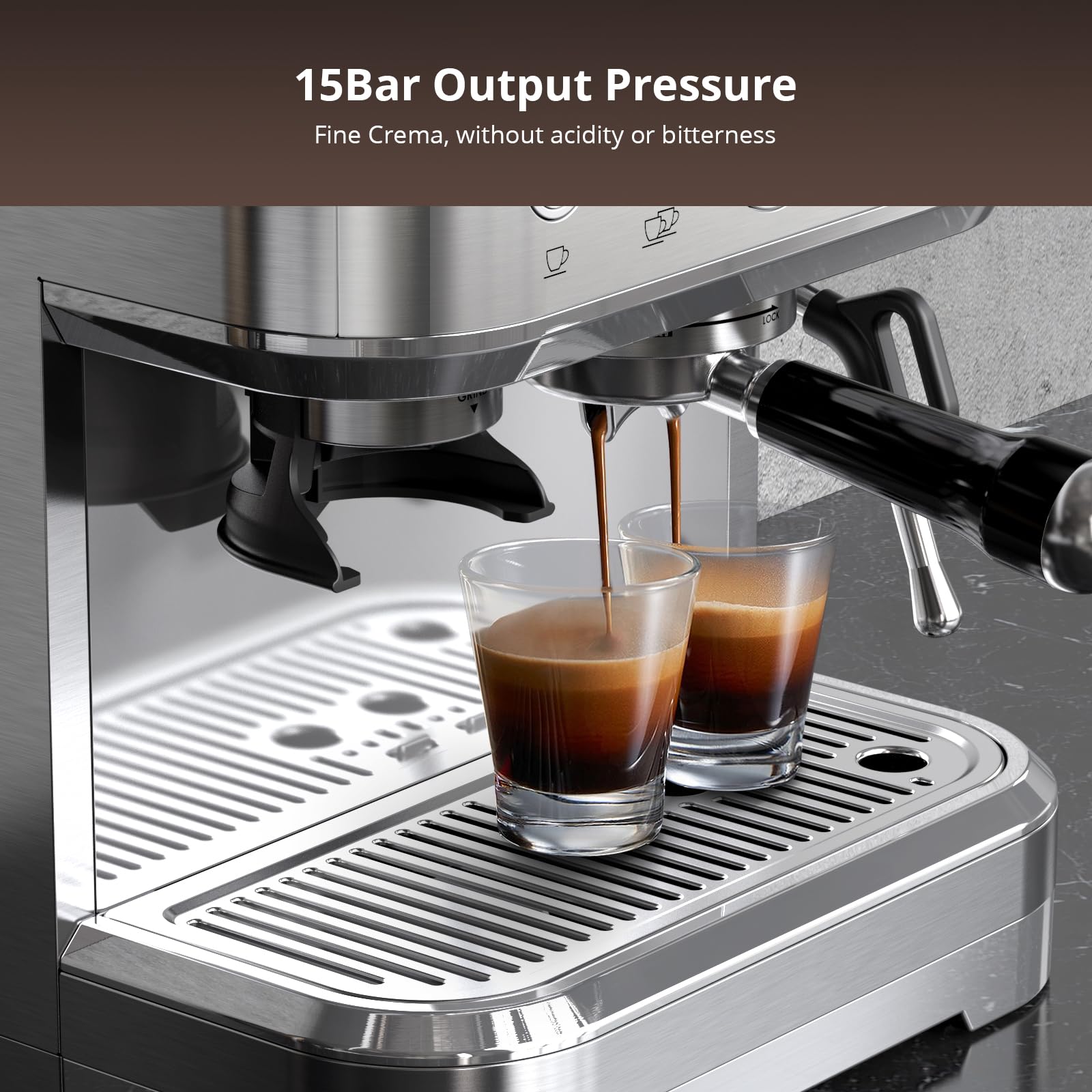 Acekool 15 Bar Espresso Coffee Machine with Milk Steamer & Frother - 77oz Stainless Steel Water Tank - Perfect for Latte, Cappuccino & Macchiato | Compact Espresso Maker for Home & Office Use