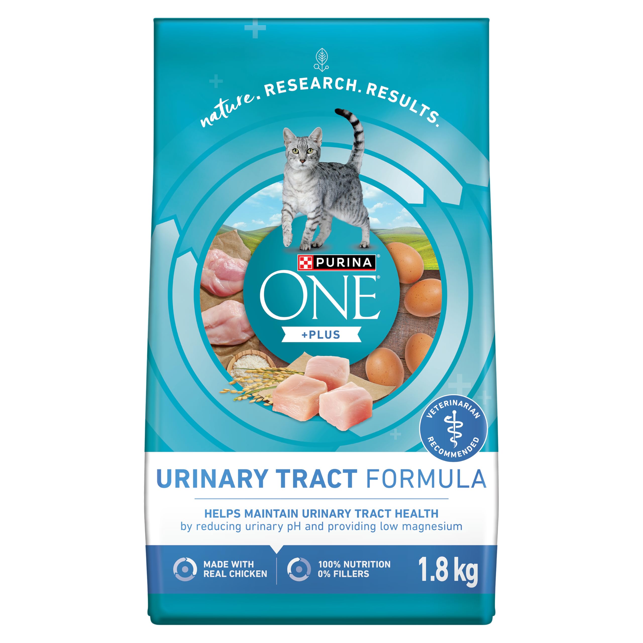 Purina ONE +Plus Urinary Tract Health Dry Cat Food, Chicken Flavor - 1.8kg Bag for Adult Cats - Supports Bladder Health & Reduces Urinary Crystals - Ideal for Indoor Cats with Urinary Issues