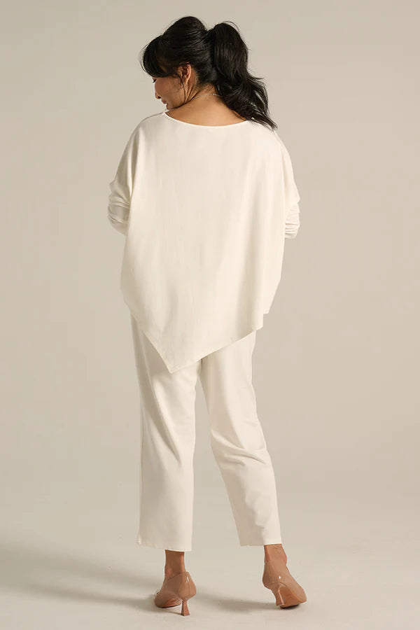 Terry Relaxed Boatneck Top - Soft White | Comfortable Casual Wear for Women | Perfect for Lounging, Travel & Everyday Outfits