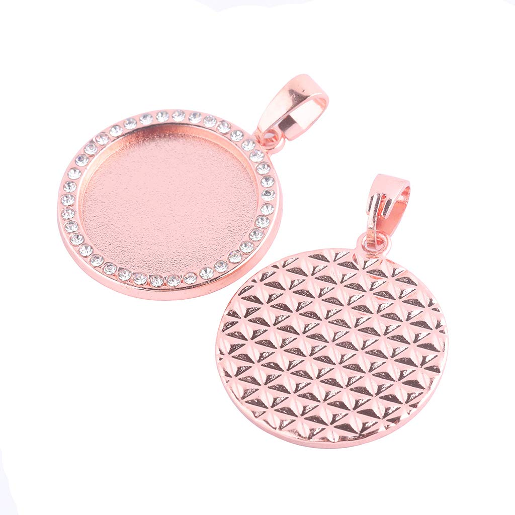 10pcs Round Rhinestone Cabochon Pendant Setting Trays 20mm - DIY Jewelry Making Supplies for Necklace, Bracelet & Earrings (Rose Gold) - Perfect for Wedding, Party & Gift Jewelry Crafting