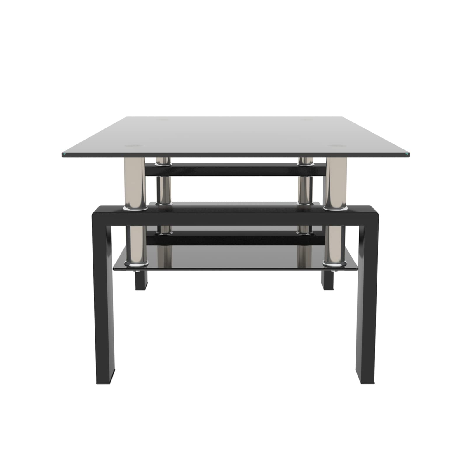 Modern 2-Tier Glass Coffee Table with Storage Shelf - Black Center Table for Living Room | Stylish Living Room Furniture | Perfect for Small Spaces & Entertaining Guests