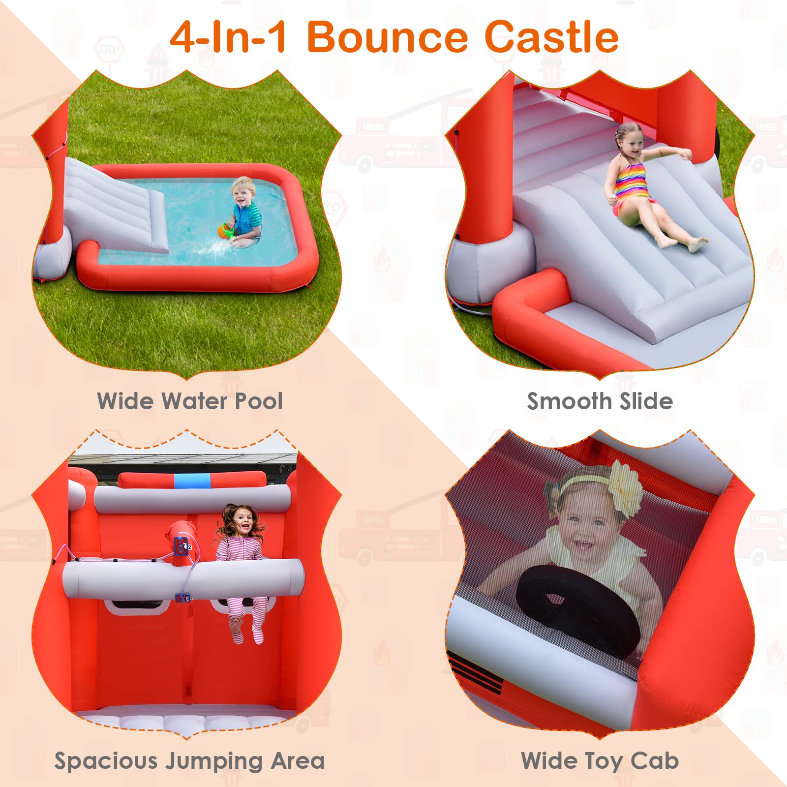 **HONEY JOY Inflatable Water Slide - Fire Truck Toddler Bouncy Water Park with Giant Splash Pool | Outdoor Water Bounce House for Kids & Adults | Backyard Summer Party & Birthday Fun (Includes 480W Blower)**