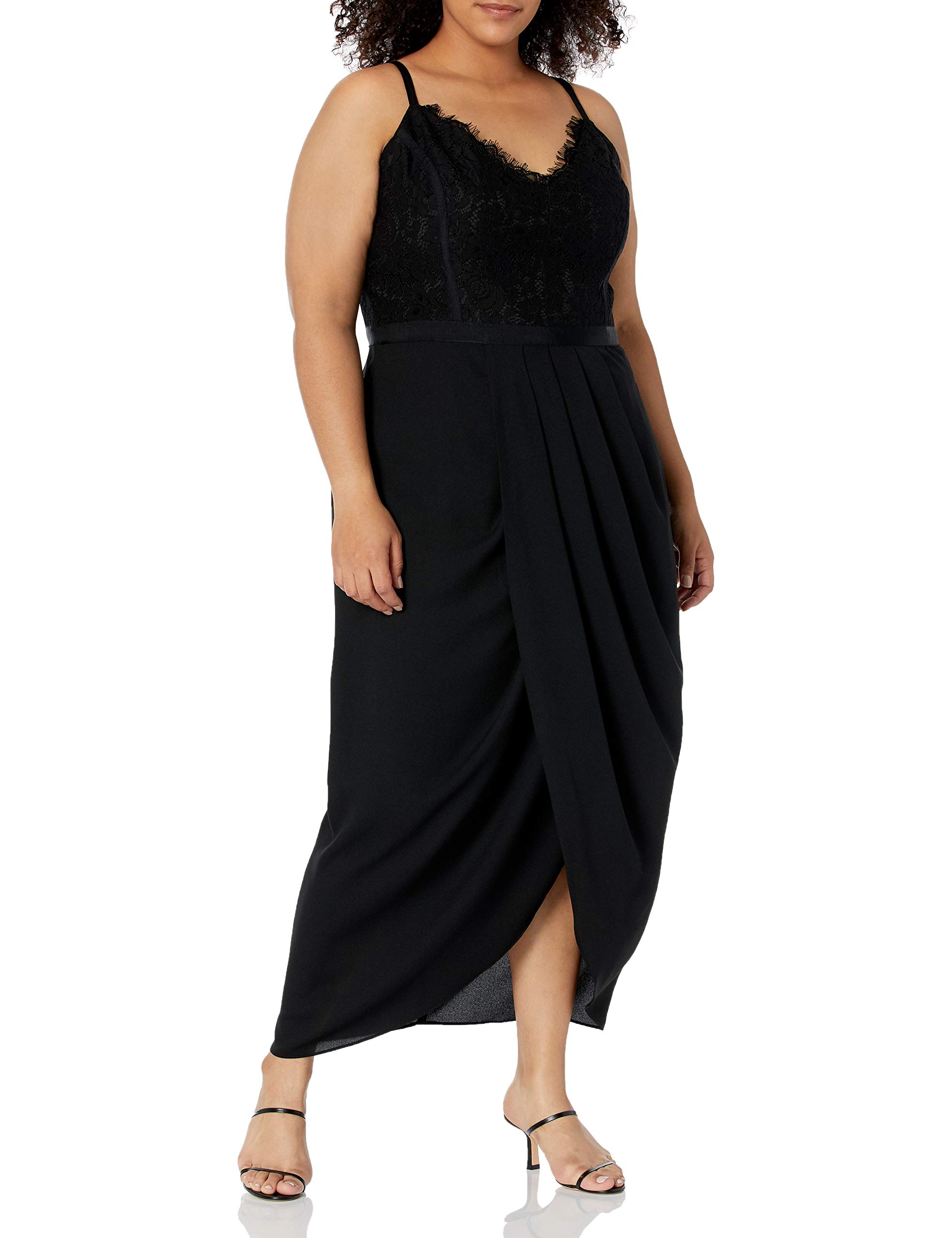 City Chic Women's Plus Size V-Neck Faux Wrap Dress with Lace Bust Detail - Elegant Flowy Midi Dress for Work, Party & Special Occasions