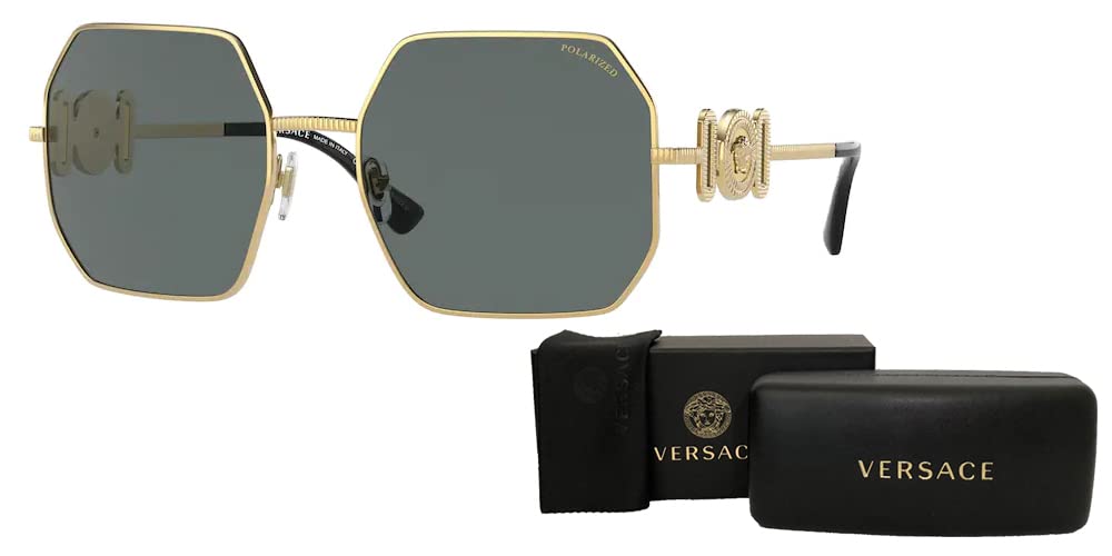 Versace VE2248 Hexagonal Sunglasses for Women - Luxury Designer Sunglasses with UV Protection + Free iWear Care Kit Bundle | Perfect for Summer, Beach, Travel & Fashion Accessories