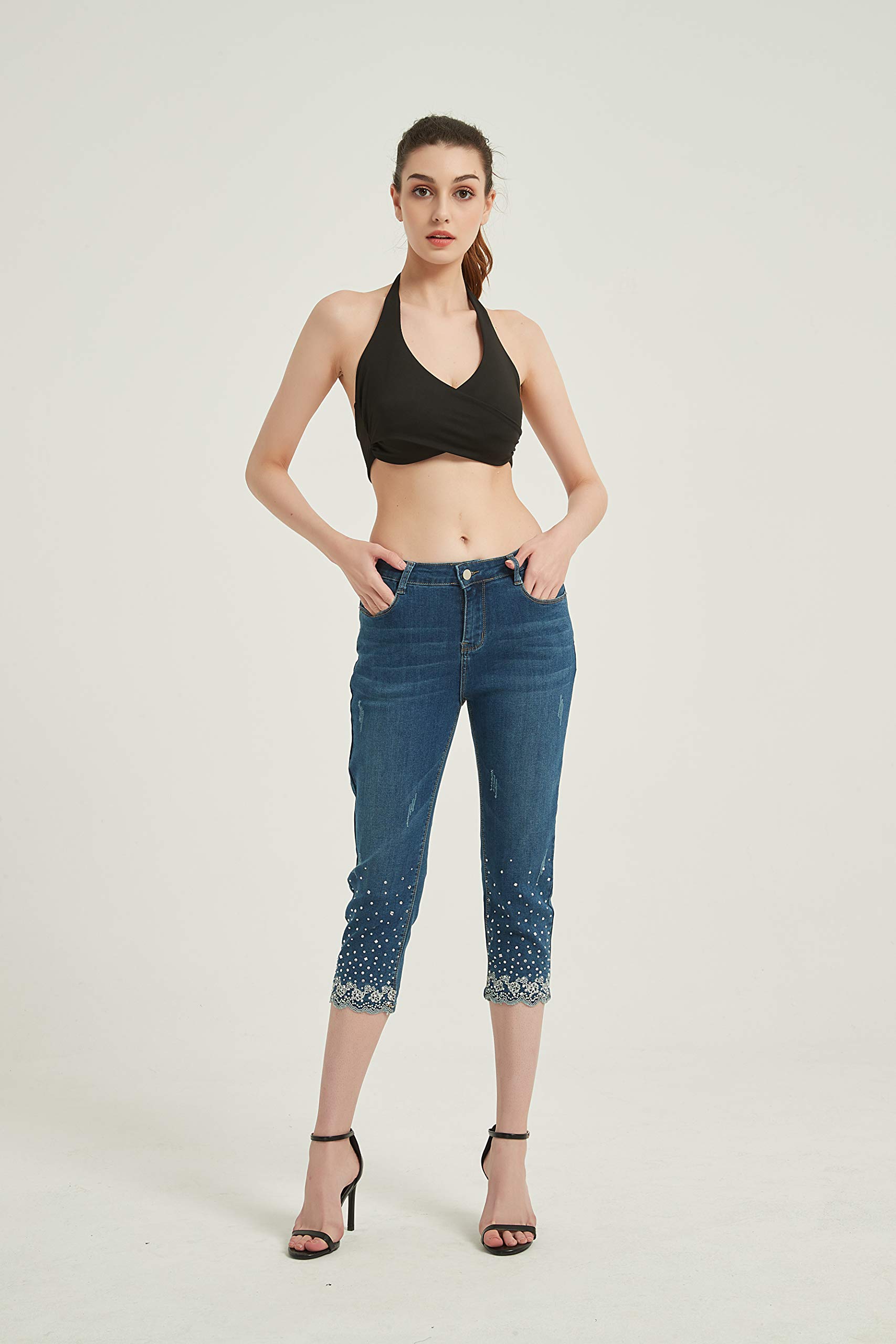 ZENTHACE Women's Mid Rise Stretchy Capri Jeans - Comfortable Slim Fit Pants for Casual Wear, Work & Travel
