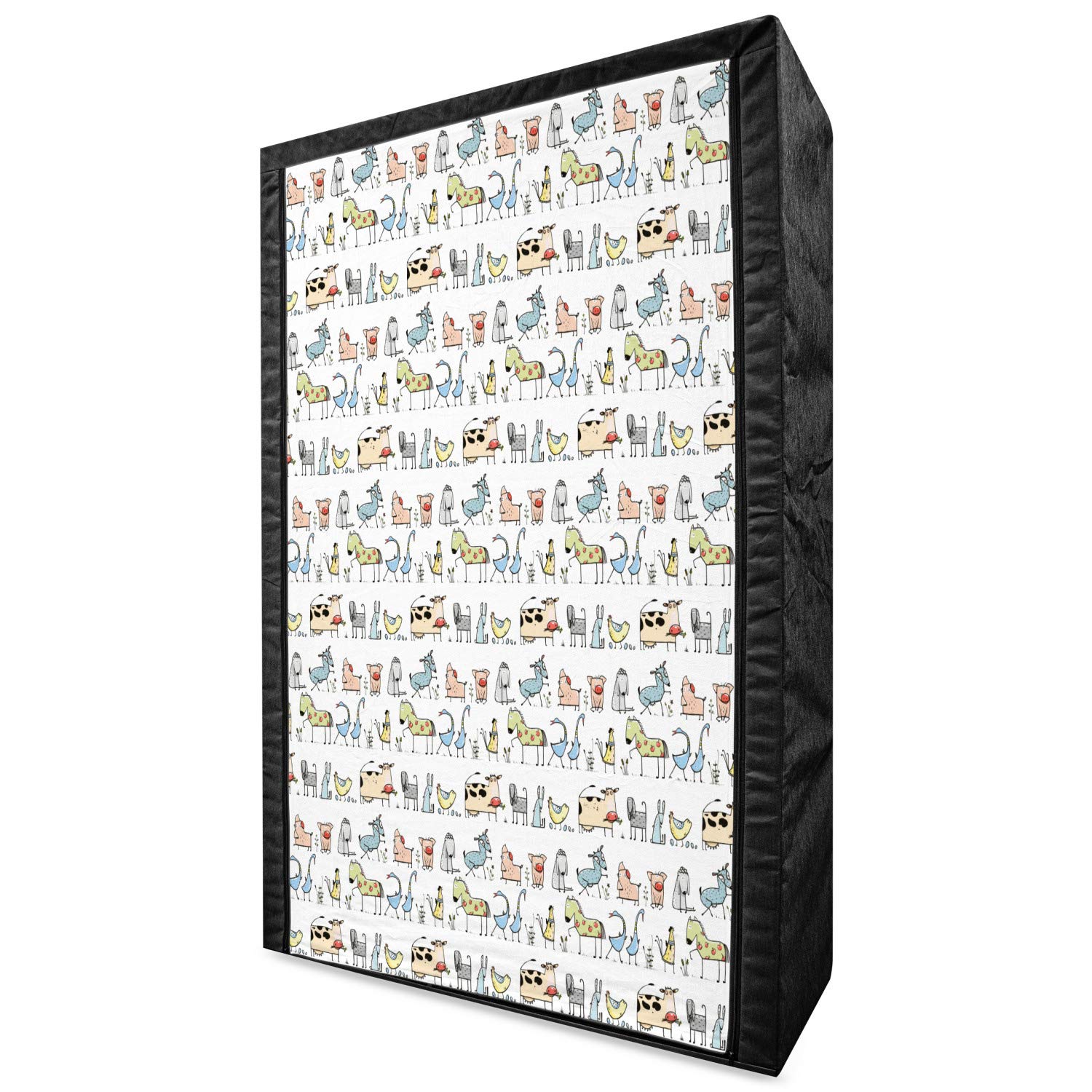 Ambesonne Retro Portable Fabric Wardrobe - Cartoon Village Animal Print (Goat, Goose, Sheep) - 42.5