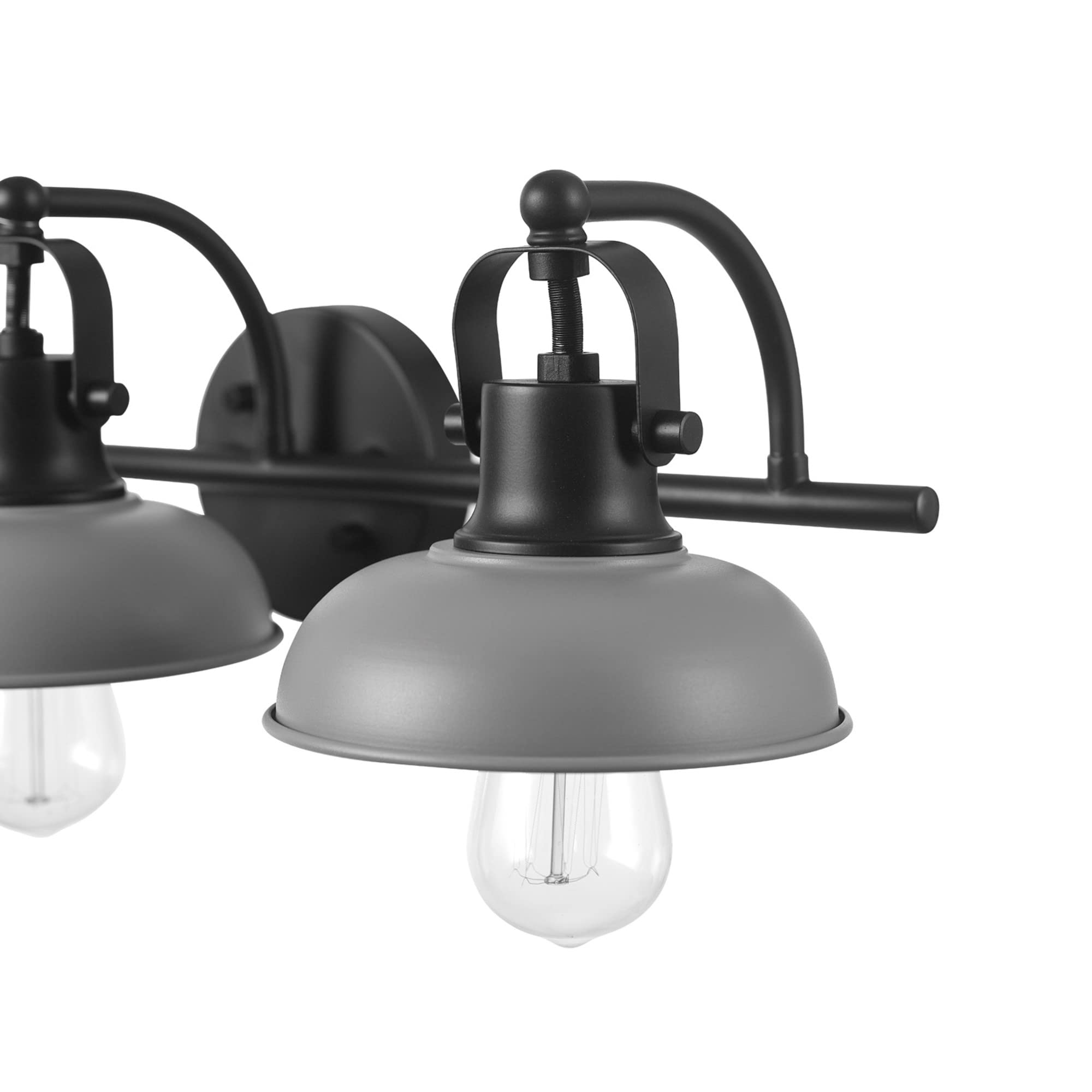 Globe Electric 52065 Gladstone 5-Piece Bathroom Hardware Set - Matte Black Vanity Light with Gray Metal Shades, Towel Bar, Ring, Robe Hook & Toilet Paper Holder | Modern Bathroom Decor for Home Renovation & Spa-Style Upgrade