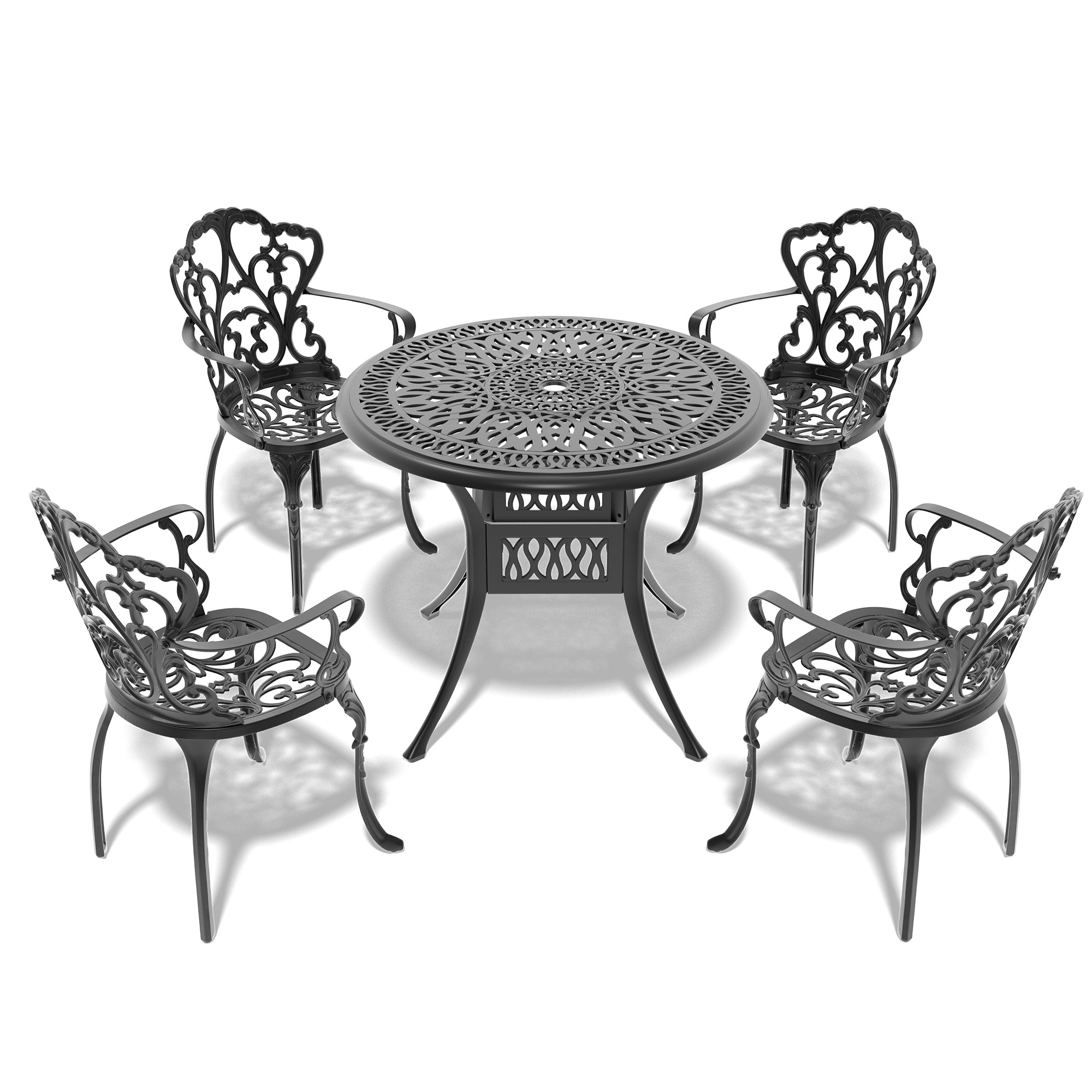 5-Piece Cast Aluminum Patio Furniture Set with Cushions (Random Colors) - Durable Outdoor Seating for Garden, Poolside & Backyard Relaxation