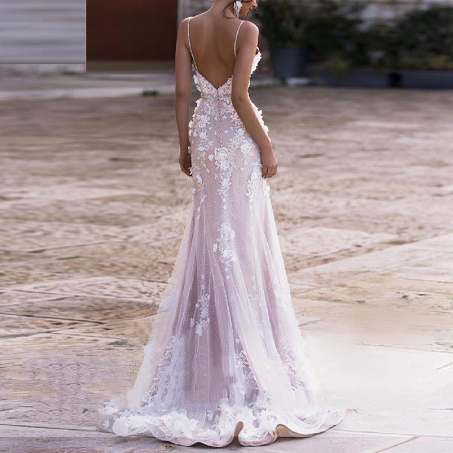 Elegant A-Line Wedding Dress for Women - Spaghetti Straps V-Neck Tulle Bridal Gown with Appliques | Perfect for Beach Weddings, Garden Ceremonies & Romantic Vows