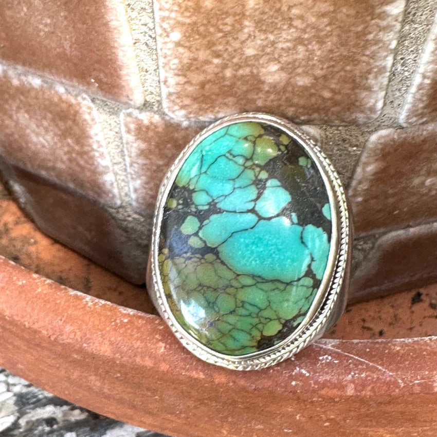 925 Sterling Silver Spider Web Turquoise Ring - Size 13.5 for Men & Women - Handmade Boho Jewelry for Halloween, Gothic Fashion & Everyday Wear