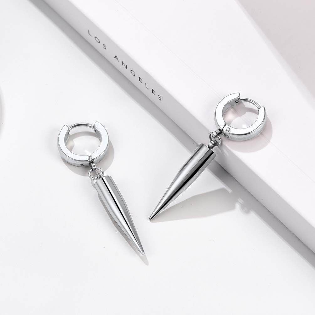 Stainless Steel Spike Drop Earrings for Men & Women - Punk Rock Spiked Dangle Earrings - Cool Fashion Jewelry with Gift Box - Perfect for Concerts, Parties & Gothic Style