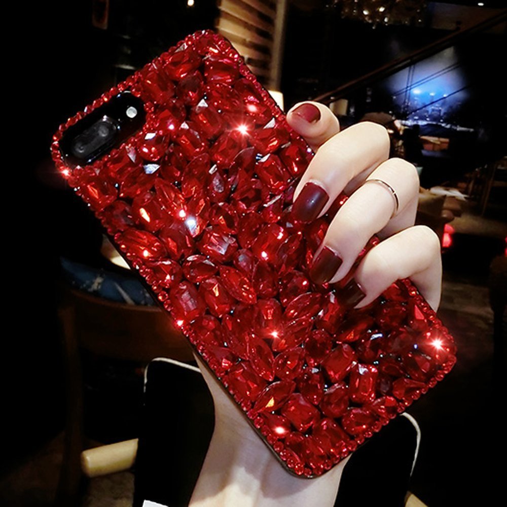Luxury 3D Rhinestone Bling iPhone 6/6S Case - Handmade Crystal Diamond Glitter Cover with Hard PC Back & Soft TPU Bumper | Protective Shockproof Phone Case for Women Girls (Red) | Perfect for Parties, Weddings & Special Occasions