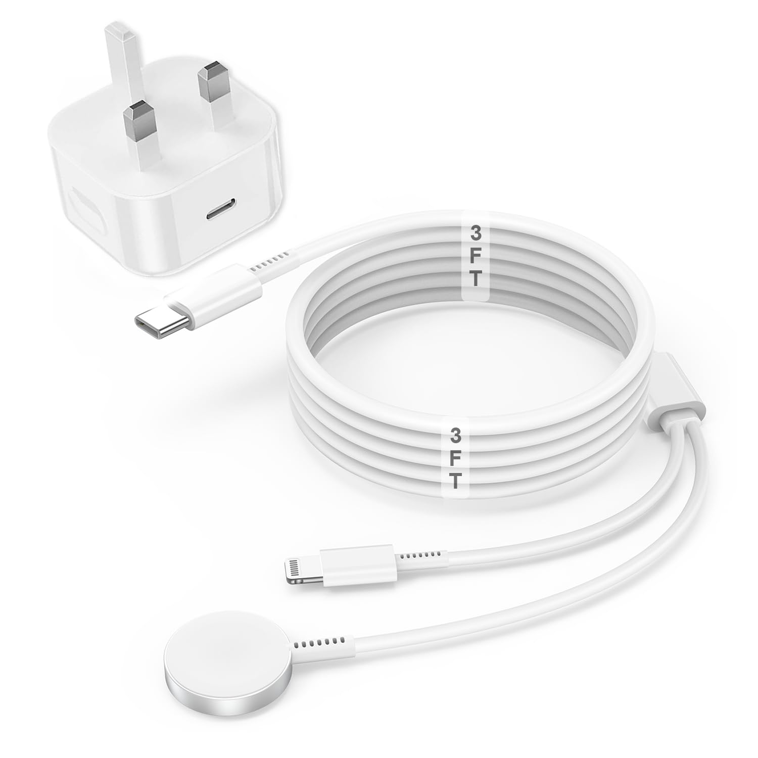 2-in-1 USB C Fast Charger for Apple Watch & iPhone - 20W Power Adapter with 1M Cable - Compatible with Apple Watch Series 8/7/6/5/SE & iPhone 14/13/12/AirPods - Perfect for Travel, Office & Home Charging