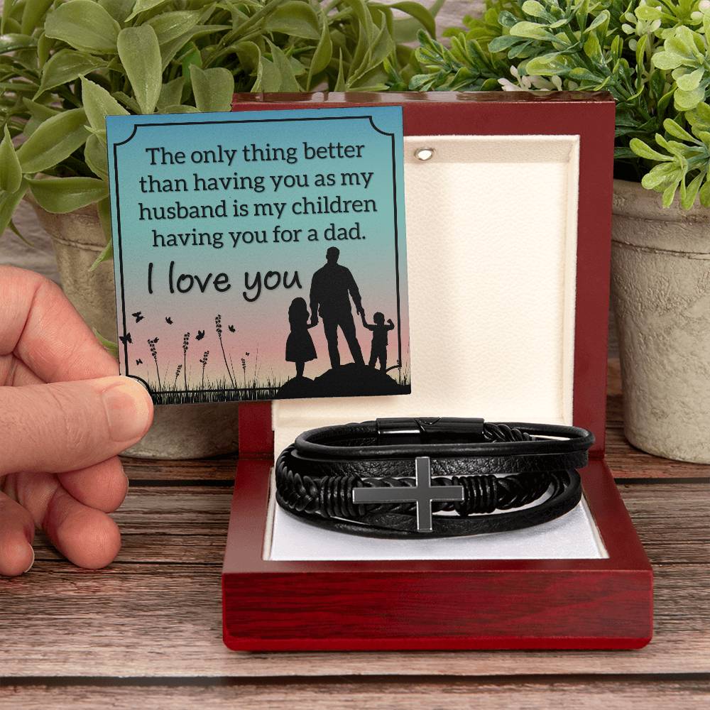 Stylish Leather Cross Bracelet for Men - Thoughtful Gift for Husband from Wife - Perfect for Anniversary, Birthday & Valentine's Day - Ideal for Everyday Wear & Special Occasions