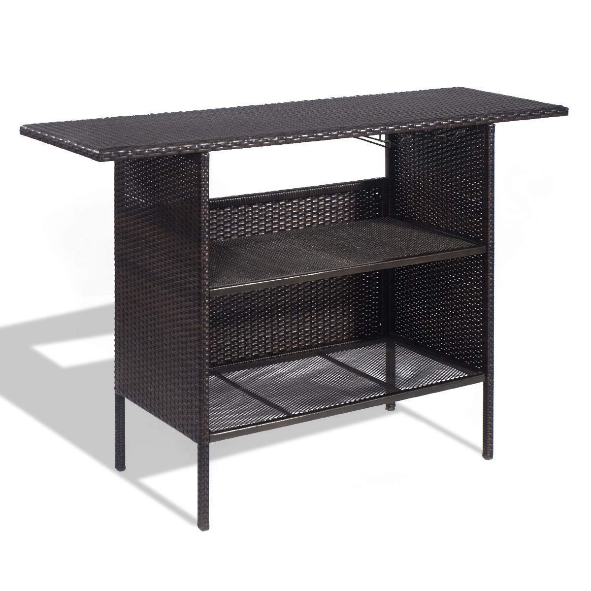 Premium Outdoor Rattan Bar Counter Table - Durable Patio Furniture for Garden, Backyard, Poolside & Lawn - Adjustable Height with Storage & Hanger - Elegant Wicker Design for Entertaining & Dining Al Fresco