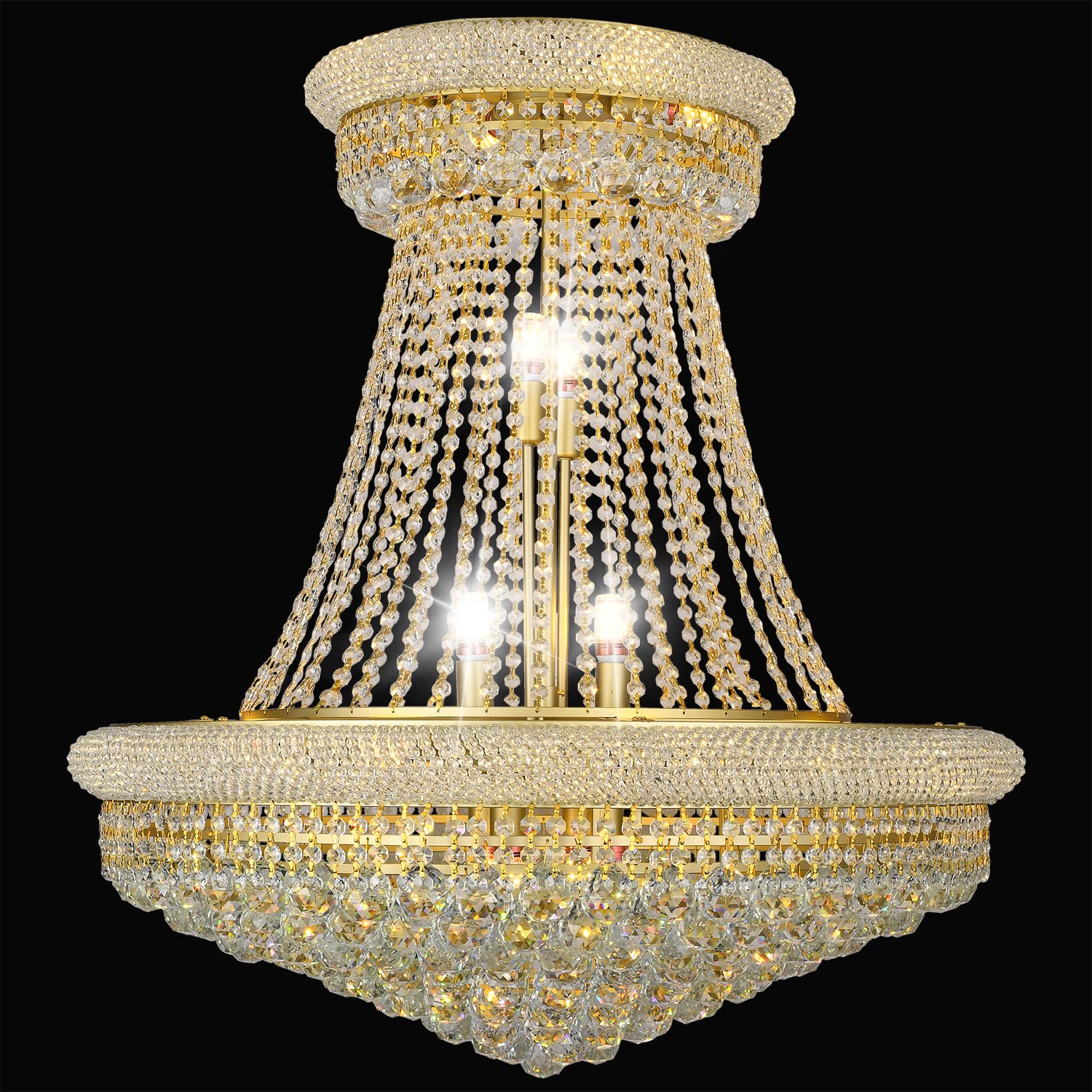 Luxury 20-Light Gold Crystal Chandelier - Empire Style Ceiling Hanging Light Fixture with Crystal Pendants for Living Room, Dining Room & Staircase (32 Inches, Gold Finish) | Perfect for Elegant Home Decor, Wedding Venues & Luxury Hotel Lighting