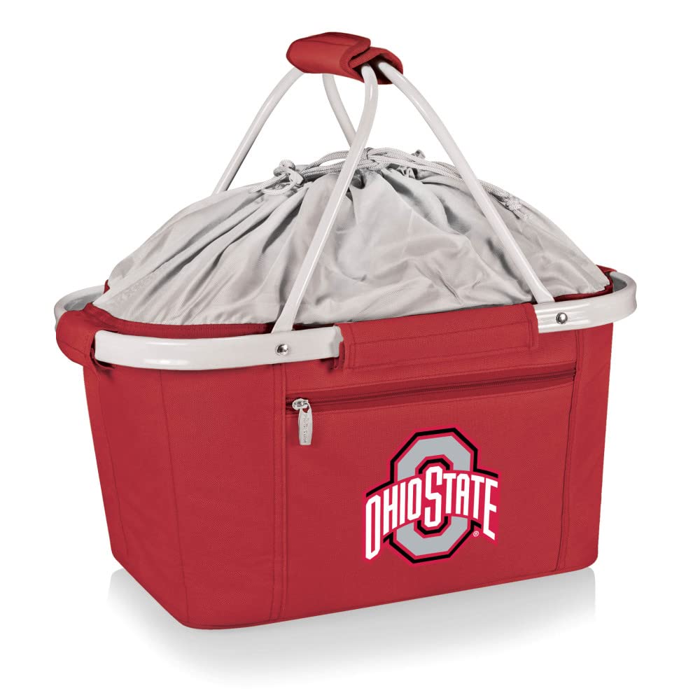 NCAA Ohio State Buckeyes Insulated Collapsible Picnic Basket - Portable Cooler Tote Bag for Grocery Shopping, Beach Trips & Tailgate Parties