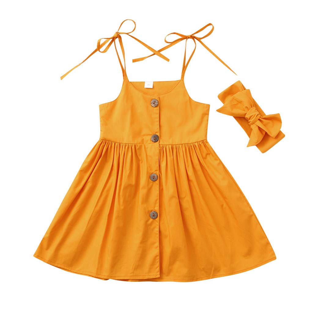 Solid Baby Dress with Headbands - Sleeveless Toddler Summer Outfits, Floral Print Girls Dresses Plus Size (0-24 Months) - Perfect for Birthday Parties, Photo Shoots & Summer Playdates