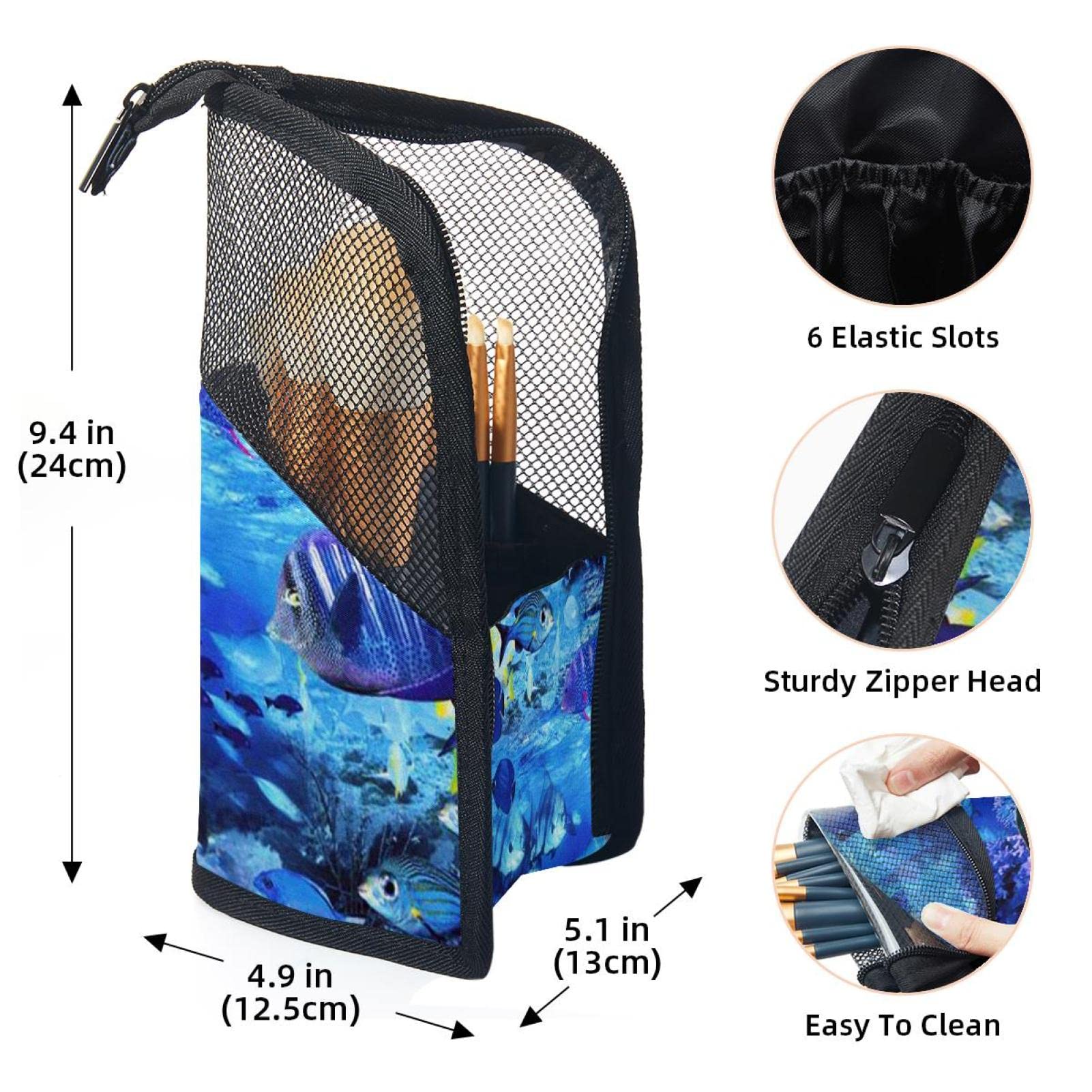 Premium Makeup Brush Organizer Bag with 12 Slots - Waterproof Portable Cosmetic Brush Holder Case for Travel & Home Storage (Deep Sea Fish Design) - Perfect for Makeup Artists & Beauty Enthusiasts