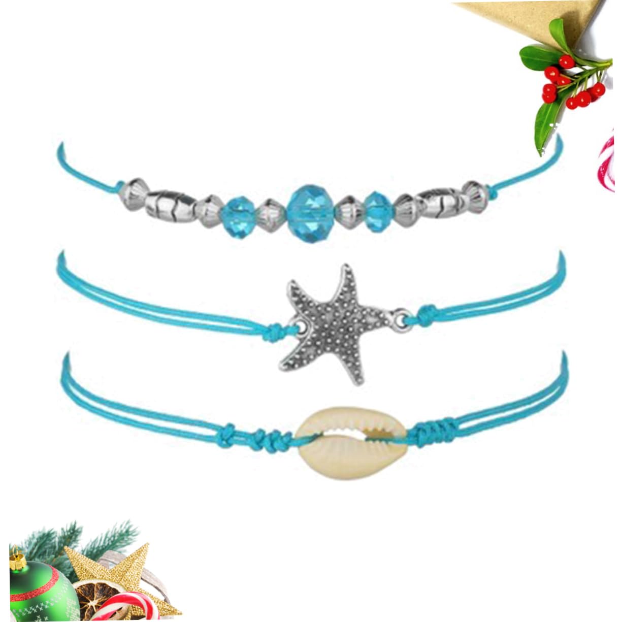 Boho Anklet Set for Women - Blue Sea Star Shell Beaded Ankle Chain Jewelry, Foot Hanging Accessories | Perfect for Beach Vacations, Summer Outfits & Boho Fashion