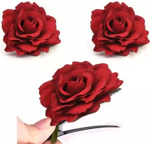 Elegant Red Rose Hair Clips for Women - Pack of 2 - Perfect for Weddings, Parties & Everyday Hair Accessories