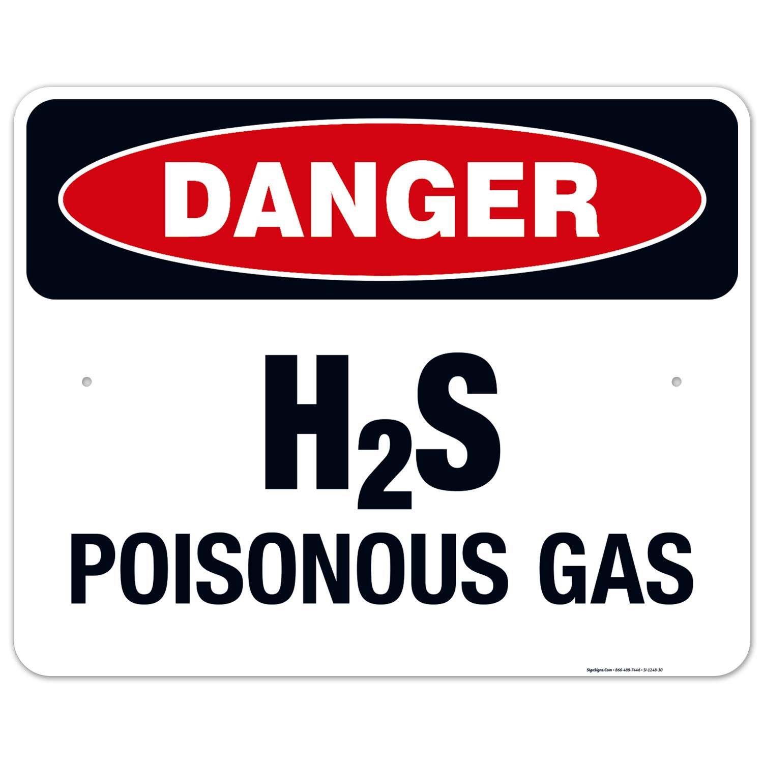 Danger H2S Poisonous Gas Sign - OSHA Compliant 24x30 Inches Rust-Free .063 Aluminum Sign - Fade Resistant for Indoor & Outdoor Use - Made in USA - Perfect for Chemical Plants, Oil Refineries & Hazardous Work Areas
