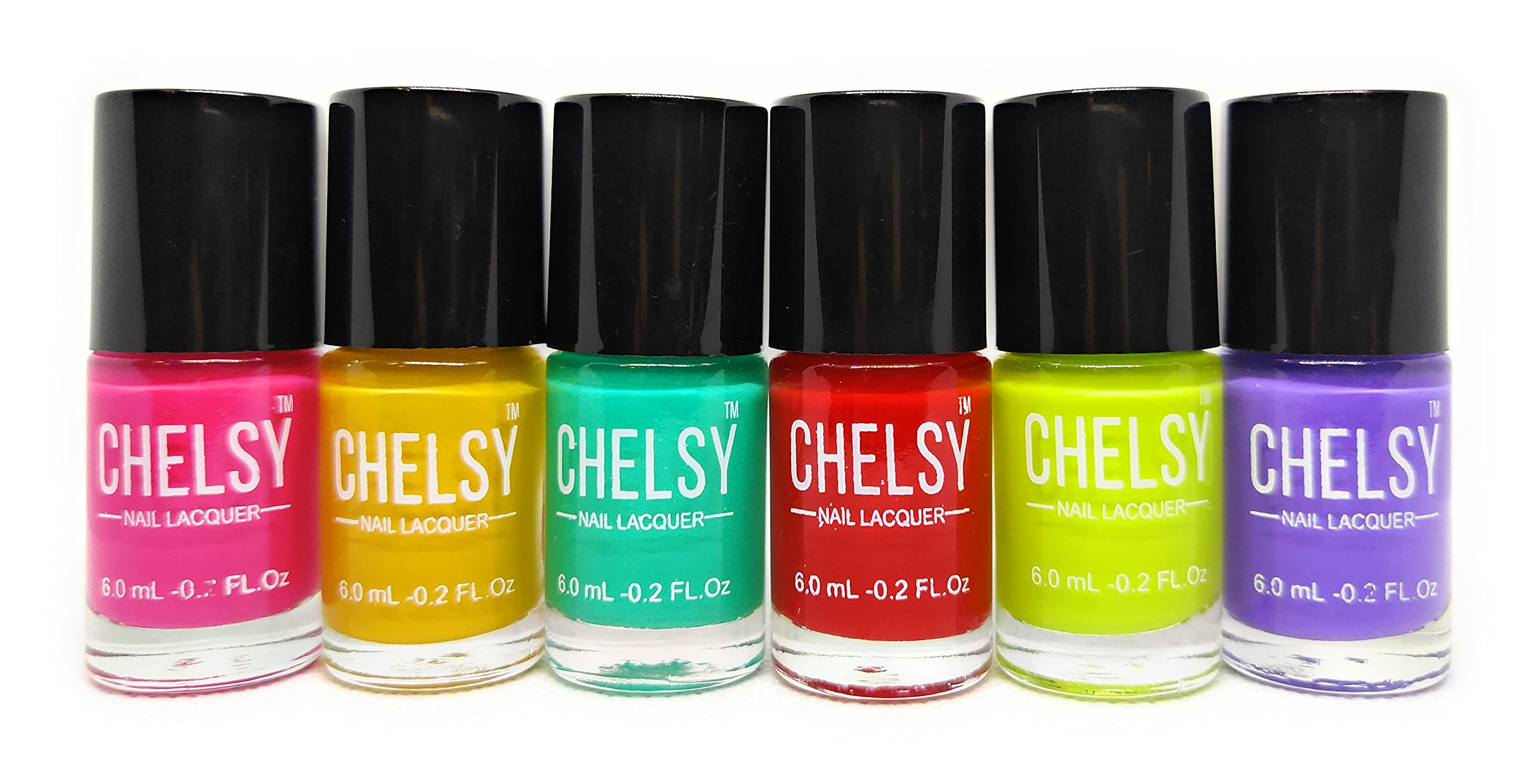 Chelsy Glossy Nail Polish Set - Neon Collection (6 Colors, 6ml Each) with Aloe Vera Nail Remover Wipes (30 Pads) | Long-Lasting, Vibrant Colors for Manicures, Pedicures & Nail Art | Perfect for Parties, Salons & DIY Nail Care