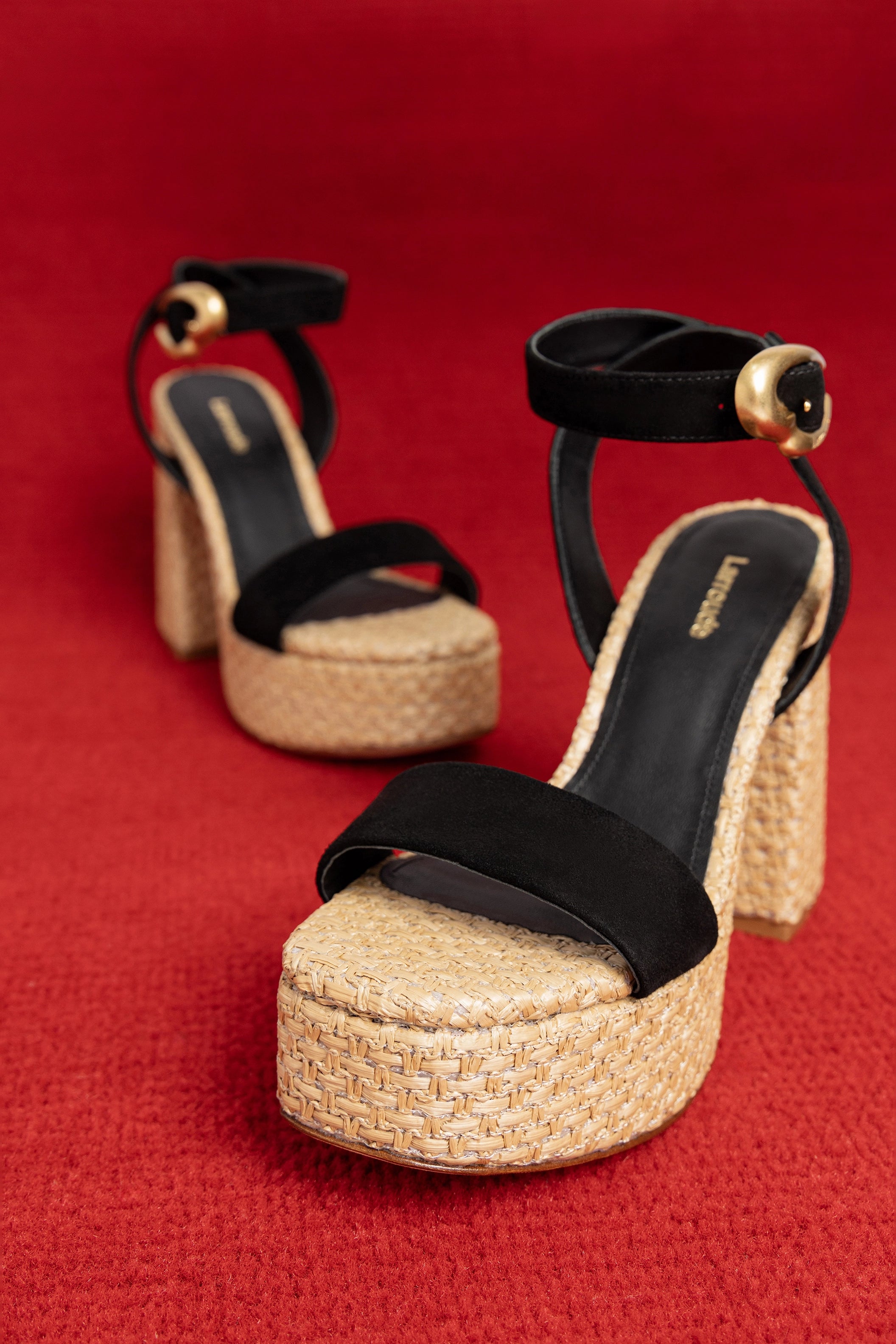 Dolly Verona Sandal - Black Suede & Natural Raffia Women's Comfortable Summer Sandals for Beach, Vacation and Casual Outings