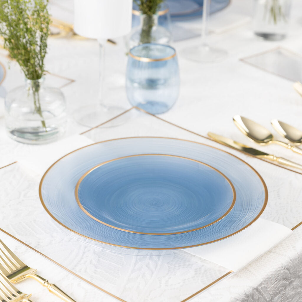 32-Piece Blue Transparent & Gold Plastic Dinnerware Set - Crystal Design for 16 Guests | Elegant Party Plates, Cups & Cutlery for Weddings, Birthdays & Formal Events