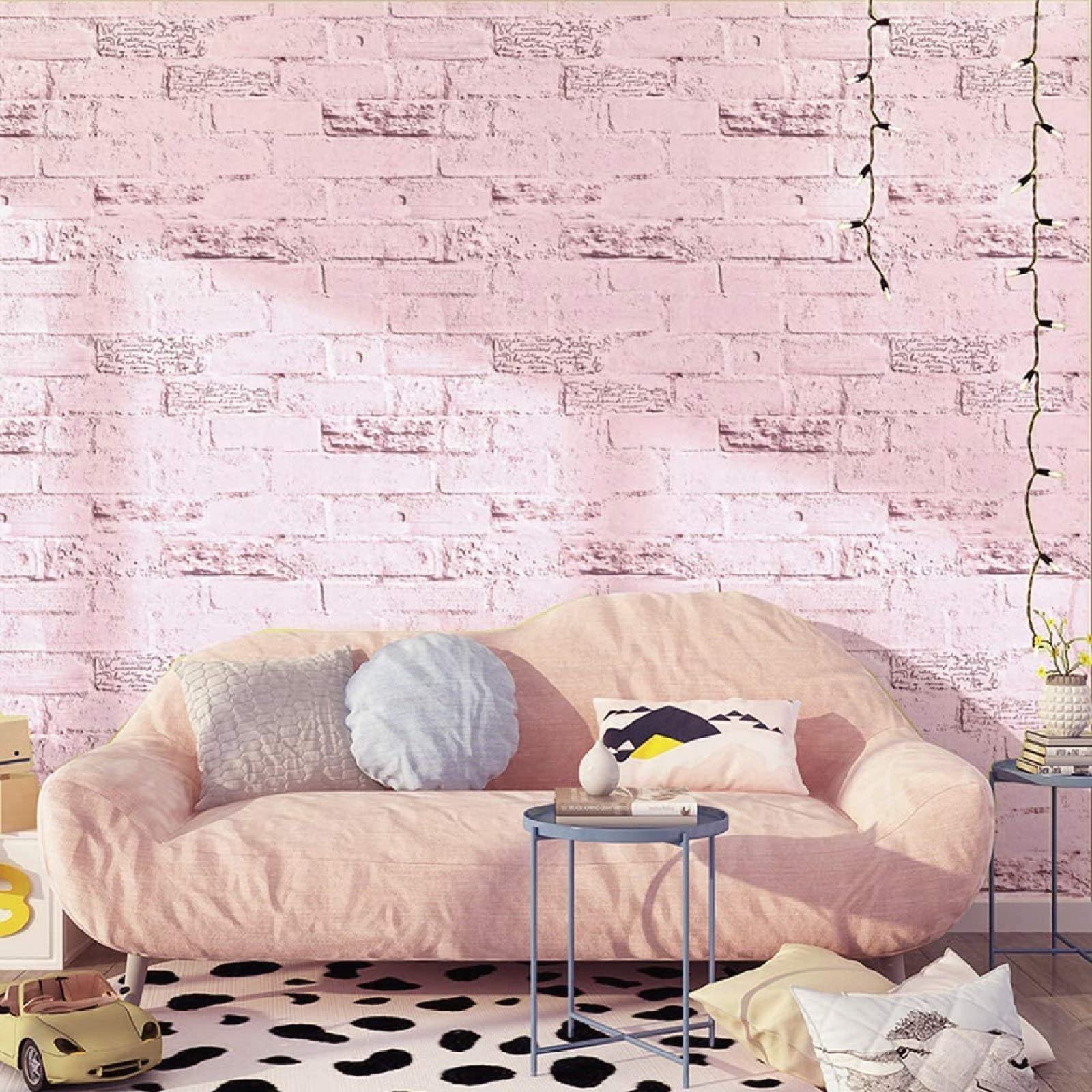 Pink Brick Peel and Stick Wallpaper - Removable Self-Adhesive Waterproof Wallpaper for Kitchen Backsplash, Bedroom Accent Wall & Home Decor - Easy DIY Brick Stone Contact Paper