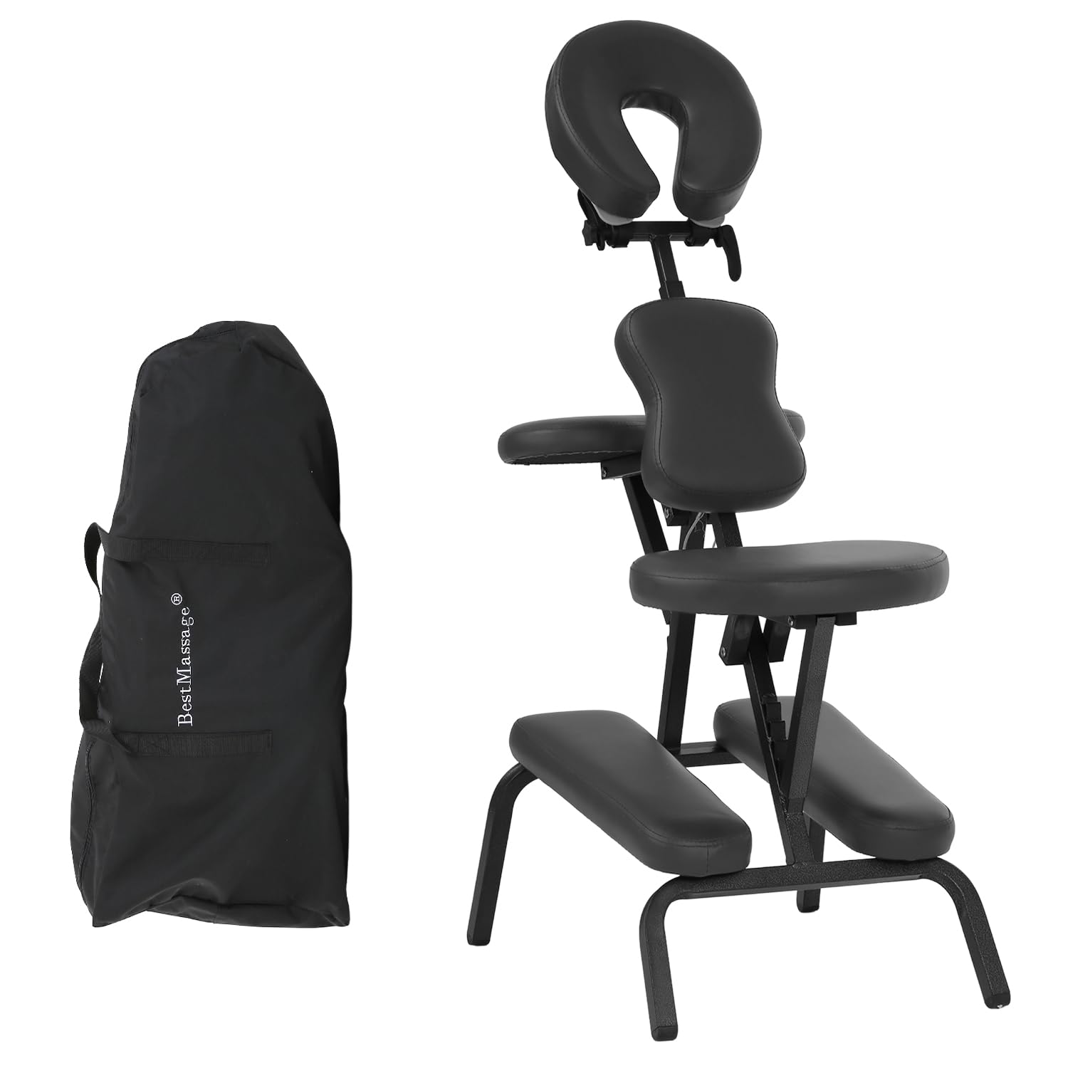 Portable Massage Chair for Tattoo & Spa - Foldable Adjustable Salon Chair with High Density Foam & Facial Brace - Black (Ideal for Tattoo Studios, Spas, Salons & Home Relaxation)