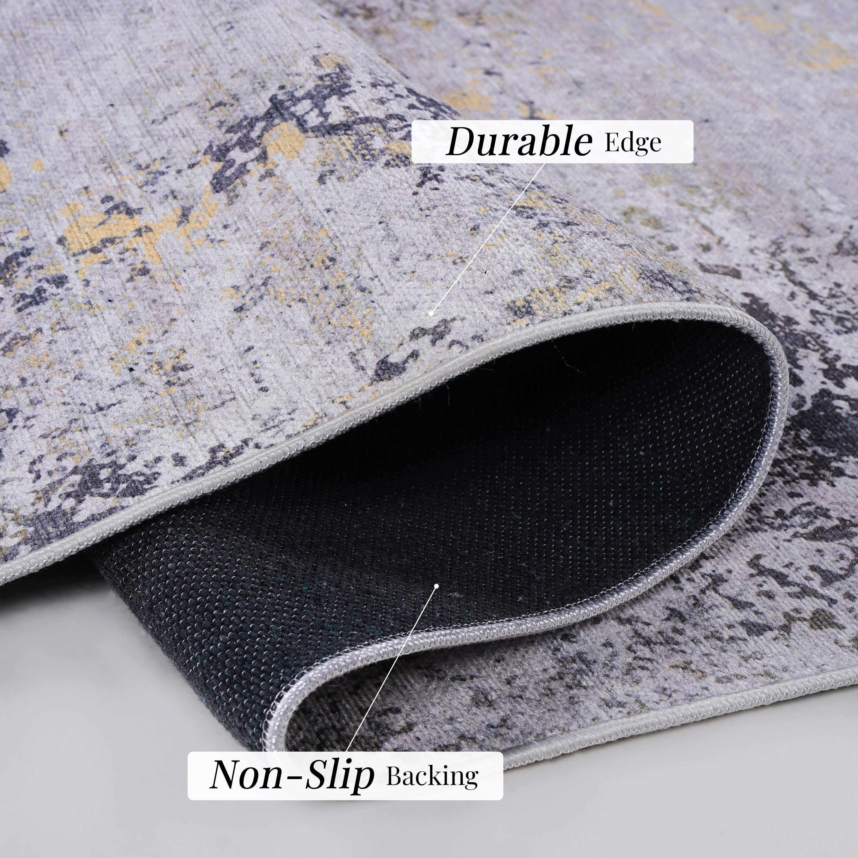 DTY Signature 8x10 Washable Low Pile Non-Slip Area Rug - Foldable, Non-Shedding, Kid & Pet Friendly - Perfect for Living Room, Bedroom, Kitchen (Gray/Gold, 8' x 10') - Ideal for Home Decor, Family Gatherings and Daily Comfort
