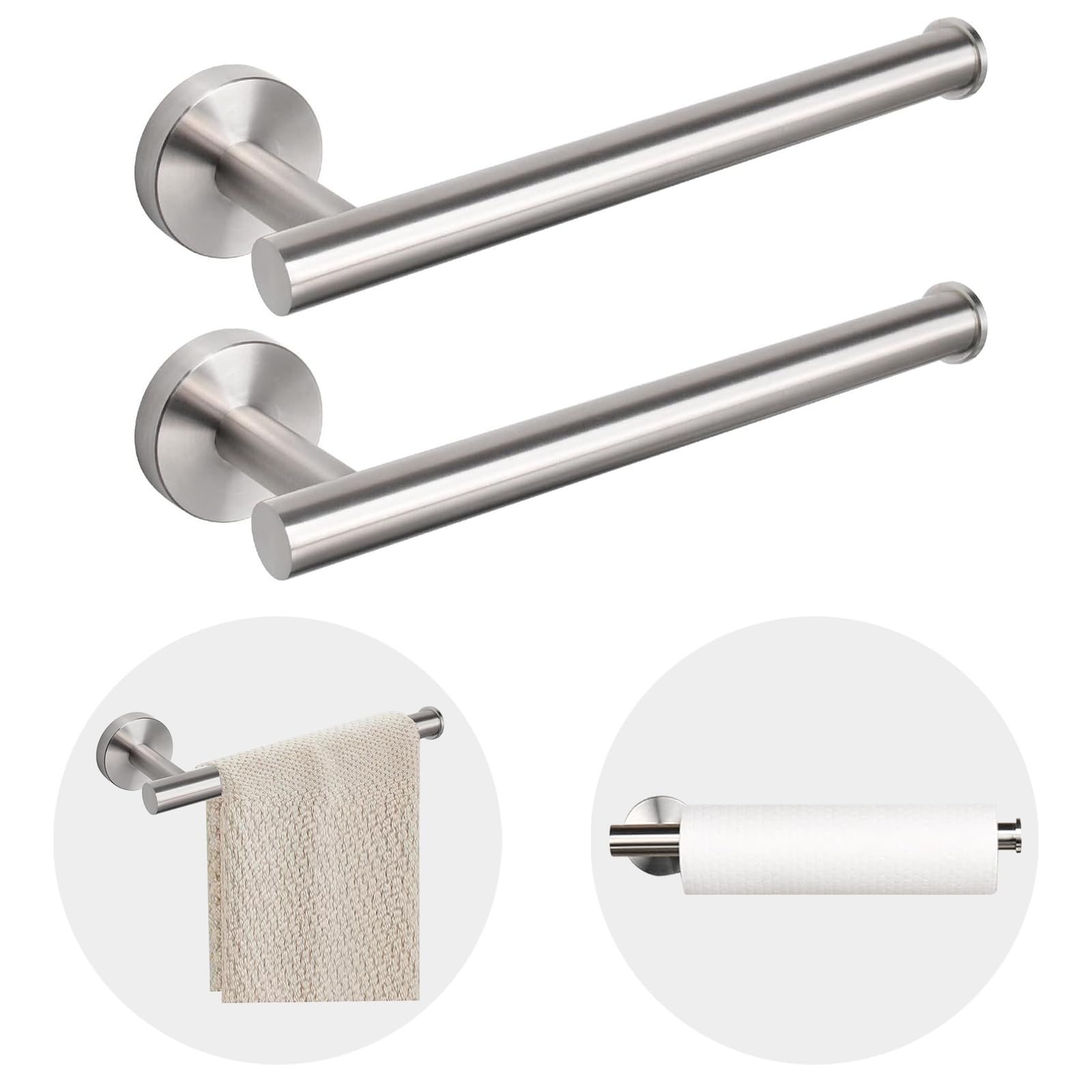 2-Piece Stainless Steel Towel Holder Set - Durable SUS 304 Chrome Towel Ring for Bathroom Wall Mount - Perfect for Kitchen, Bathroom & Guest Room Decor